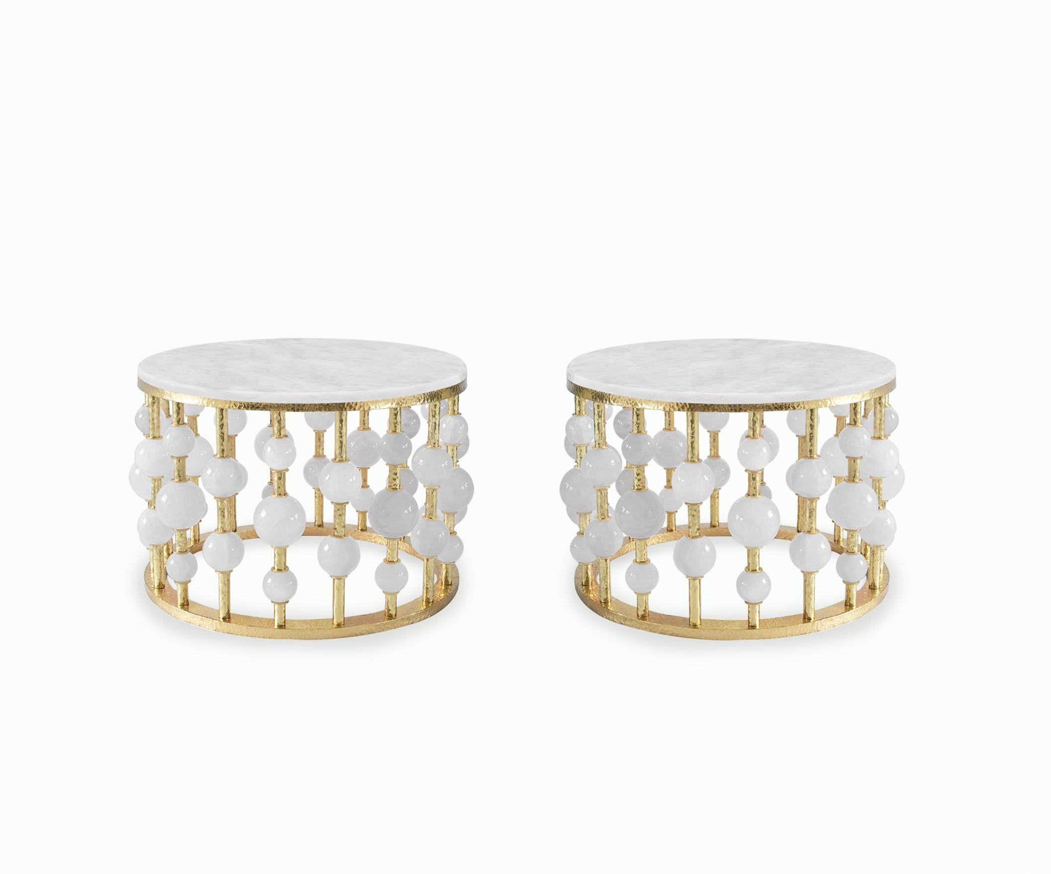 Pair of rock crystal bubble Cocktail Tables with hammered brass frames. Created by Phoenix Gallery, NYC.
Custom size, finish, and quantity upon request.