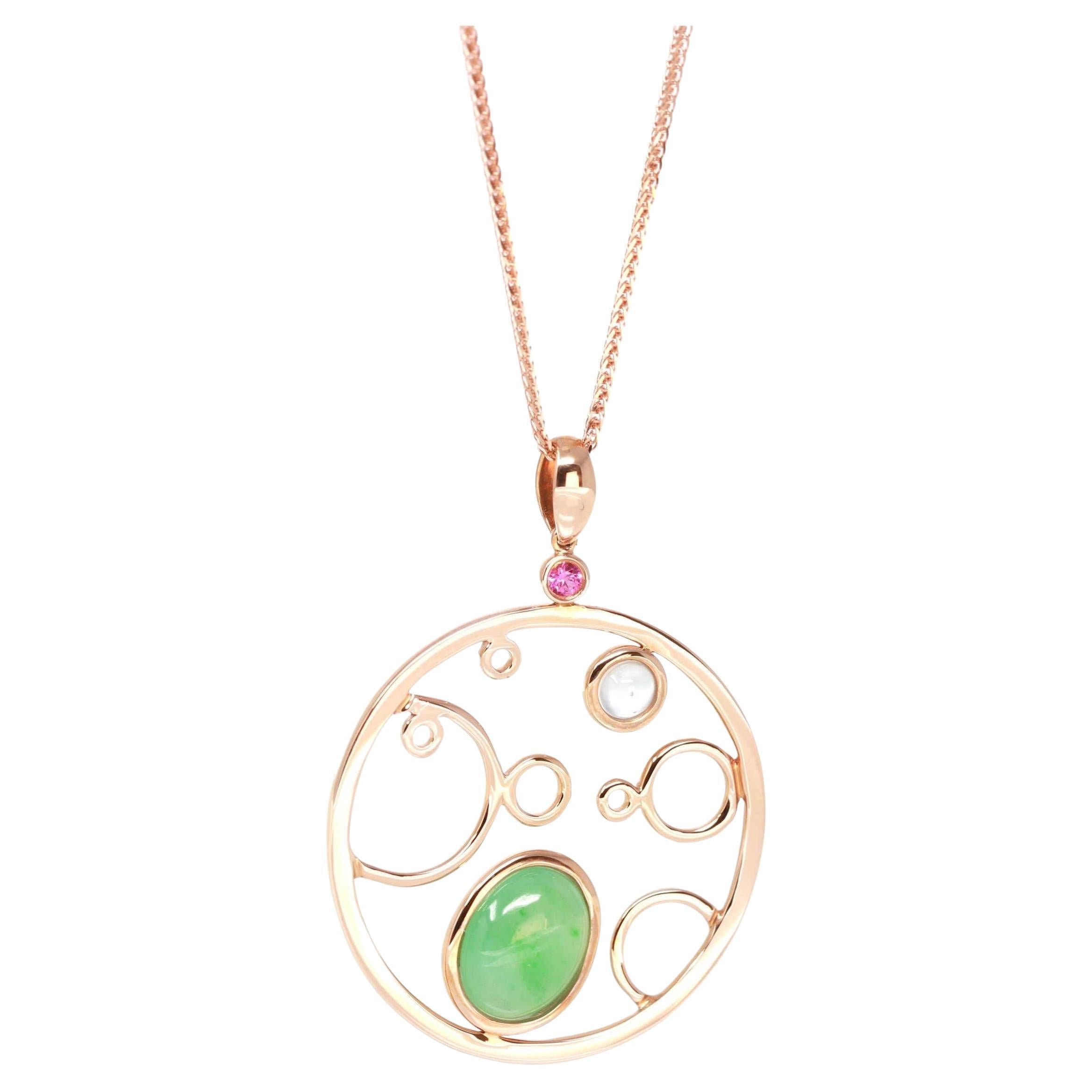  "Bubble Collection" 18k Rose Gold Burmese Jadeite Jade Necklace With Diamonds For Sale