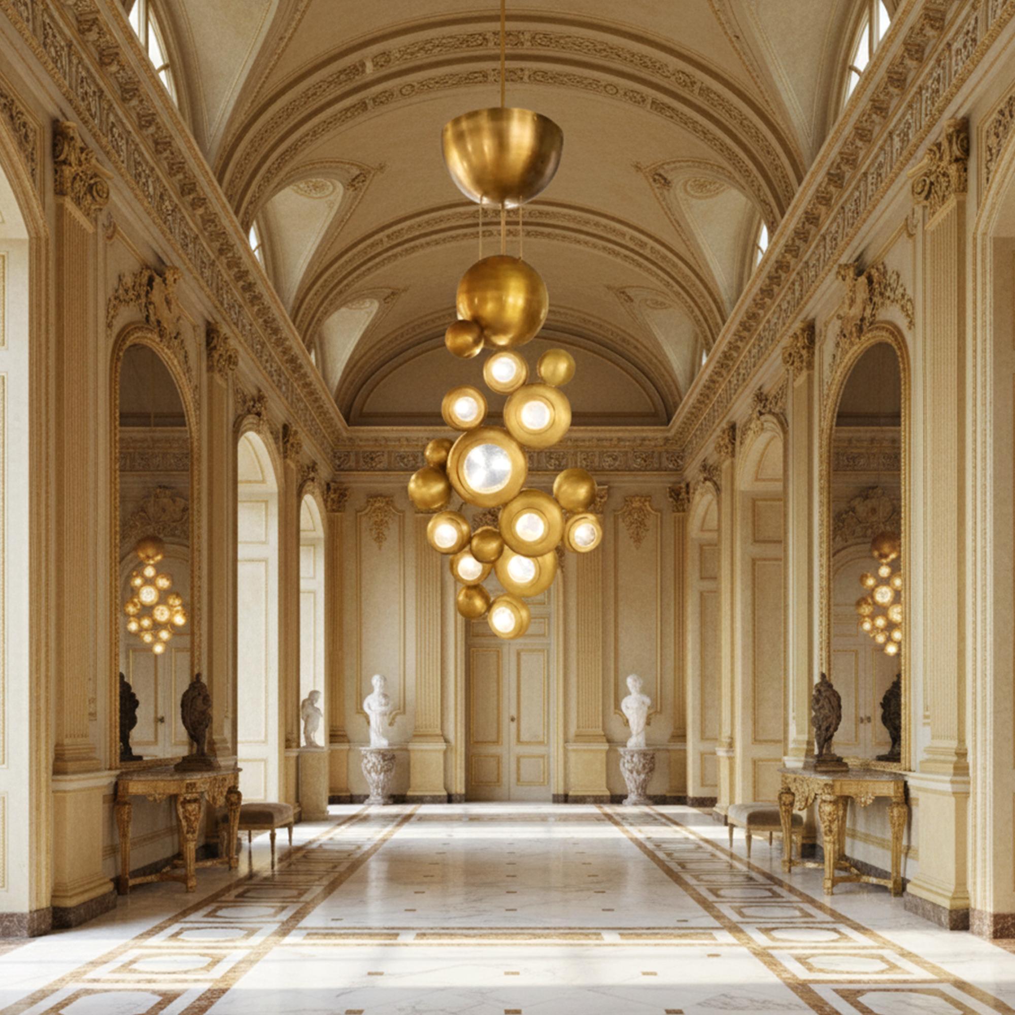 Colección Bubble Araña moderna de latón y cristal para salón de lujo en venta 2