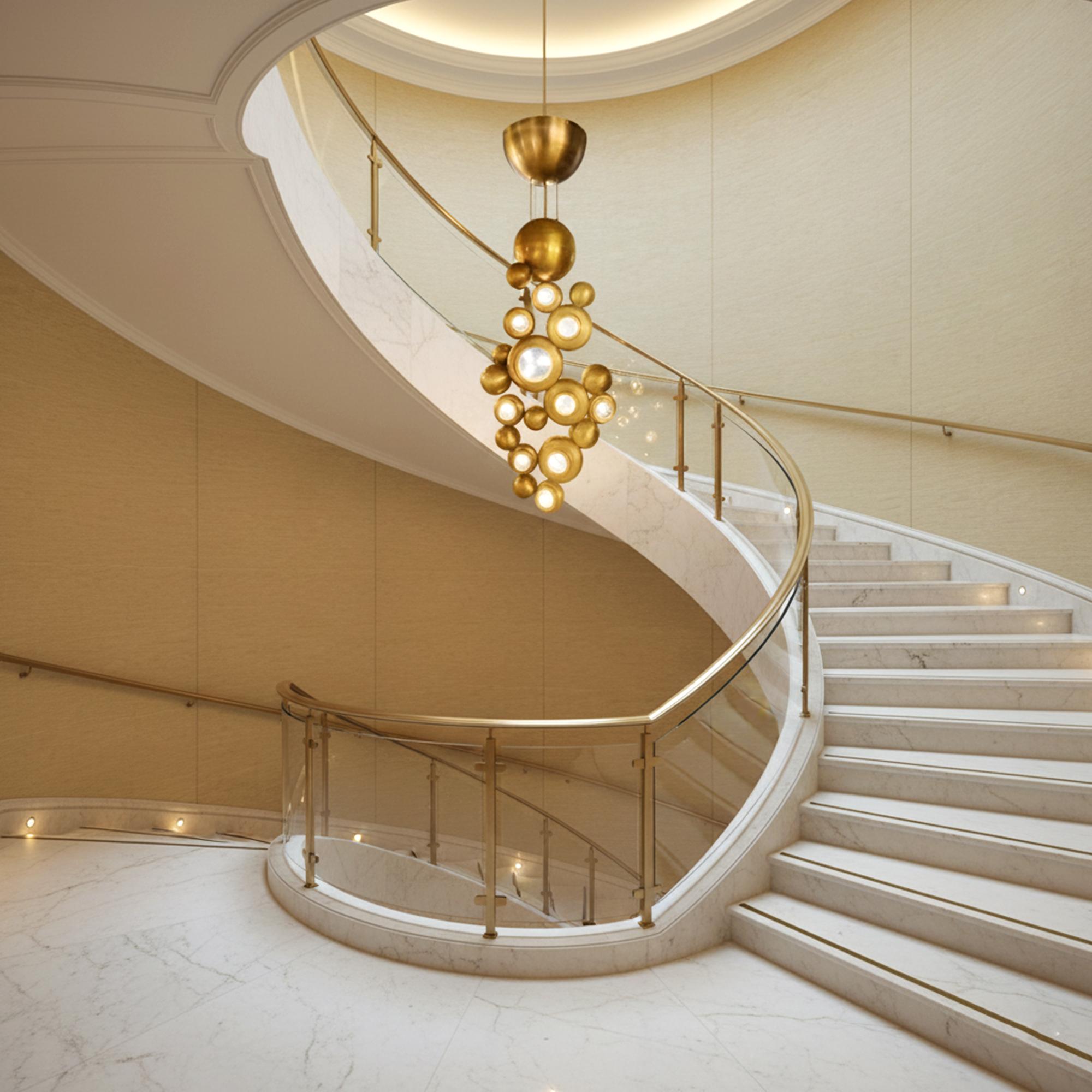 Colección Bubble Araña moderna de latón y cristal para salón de lujo en venta 3