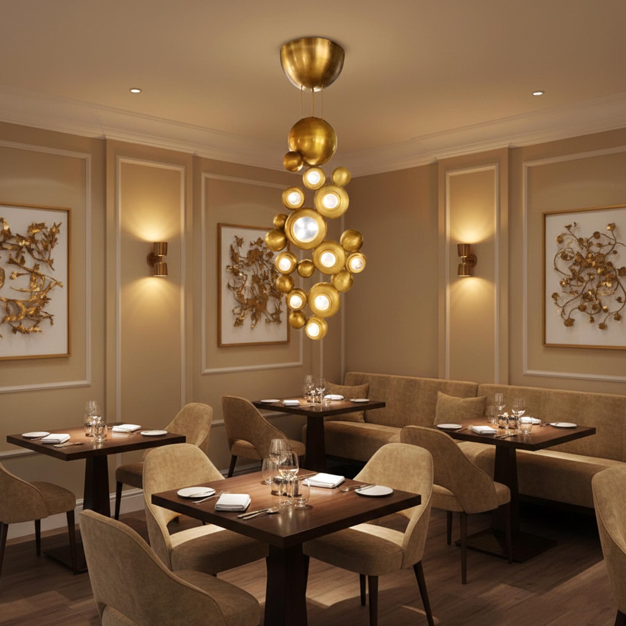 Colección Bubble Araña moderna de latón y cristal para salón de lujo Art Decó en venta