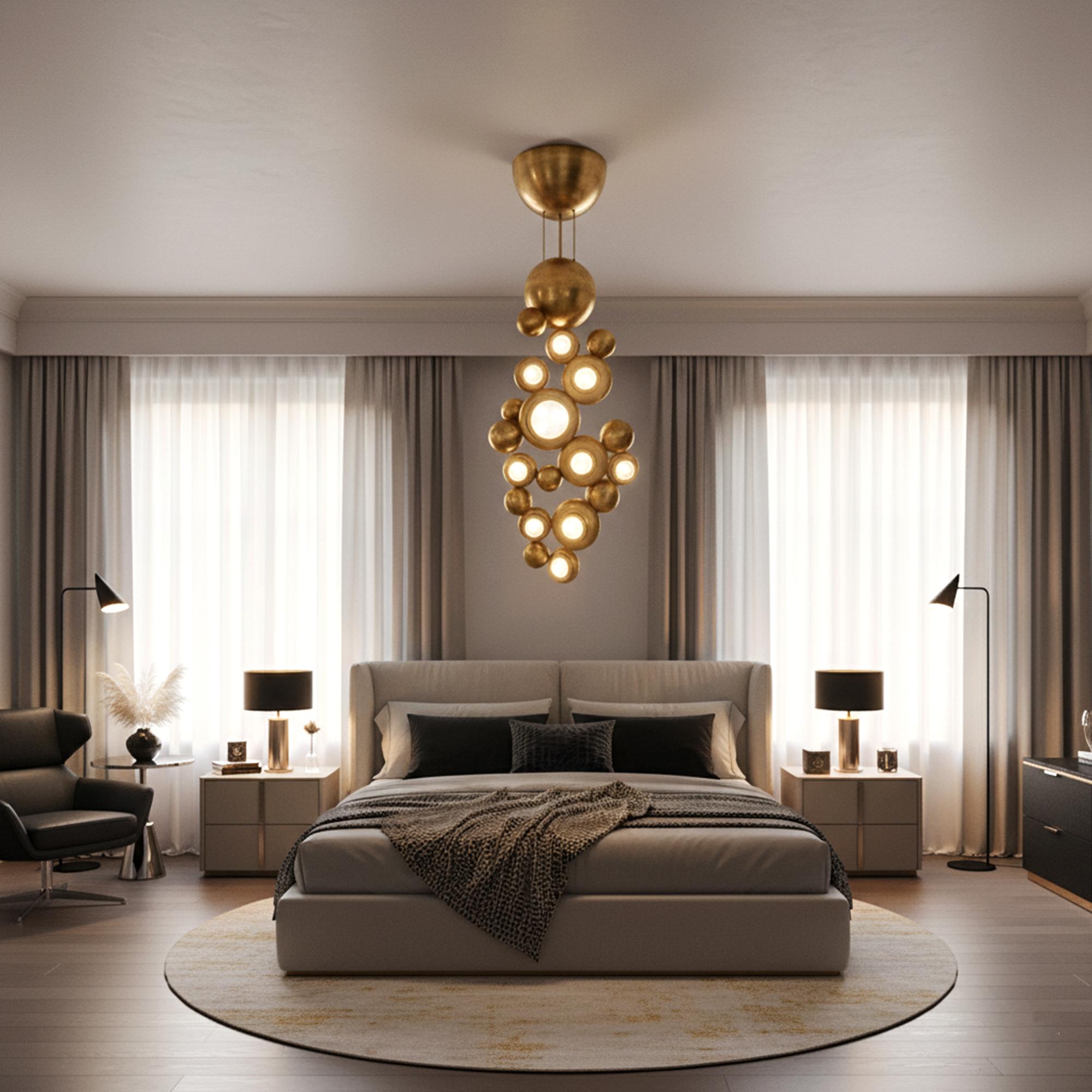 Colección Bubble Araña moderna de latón y cristal para salón de lujo Siglo XXI y contemporáneo en venta