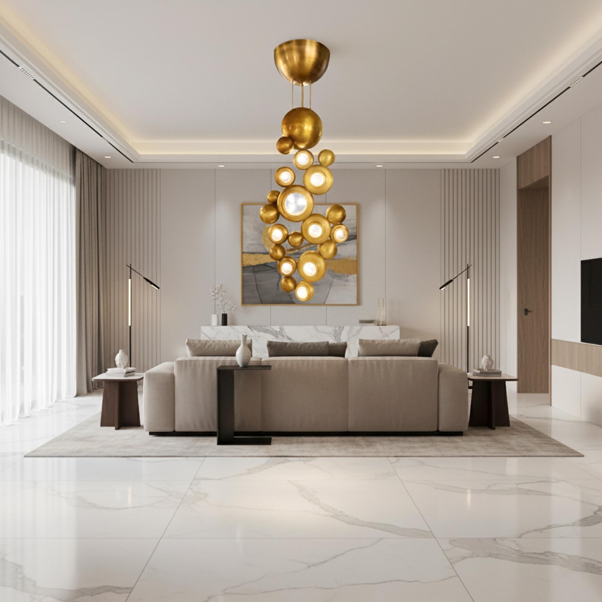 Colección Bubble Araña moderna de latón y cristal para salón de lujo Latón en venta