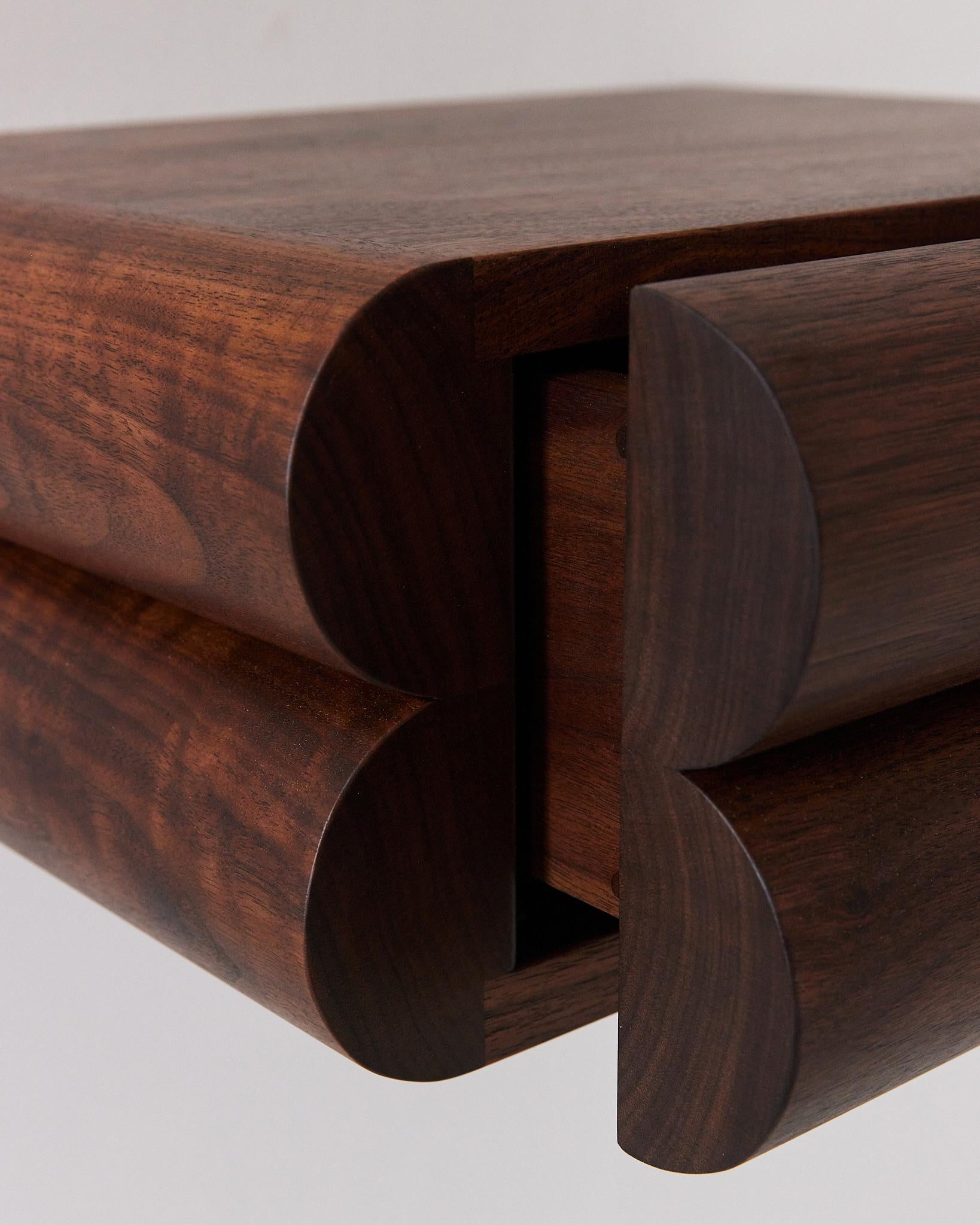 Hand-Crafted Bubble Console Table (Small) – Modern Wall Mounted Entry Table in Walnut For Sale