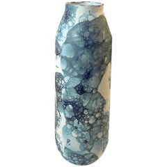 Blue Bubble Design on White Tall Ceramic Vase, Netherlands, Contemporary