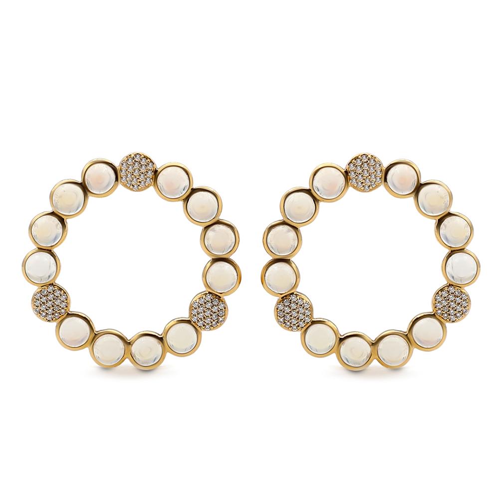 Contemporary Bubble Diamond and Moonstone Earrings, 18 Karat Yellow Gold