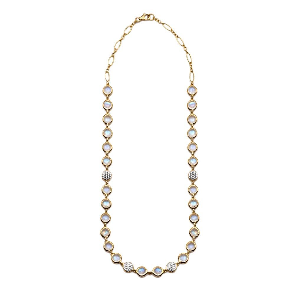 Contemporary Bubble Diamond and Moonstone Necklace, 18 Karat Yellow Gold
