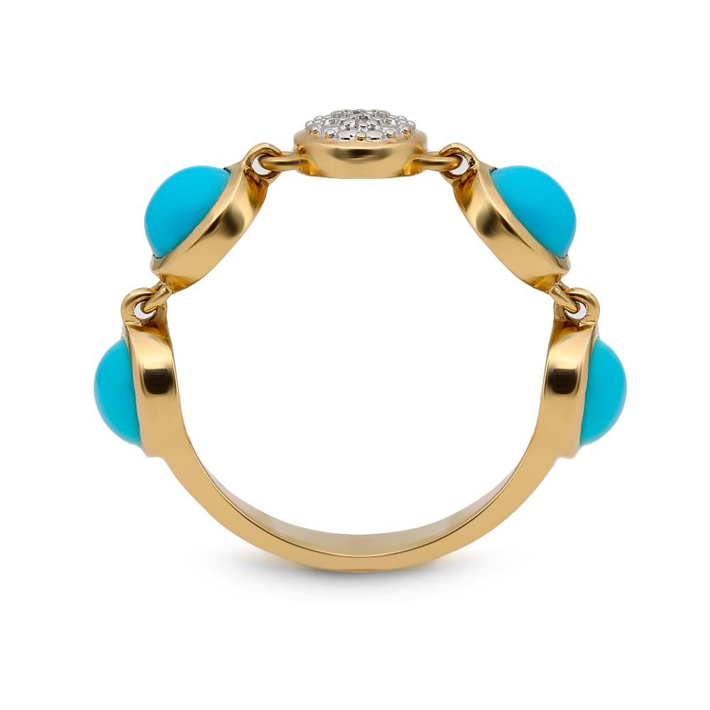 Cabochon Bubble Diamond and Turquoise Flexile Ring, 18 Karat Yellow Gold