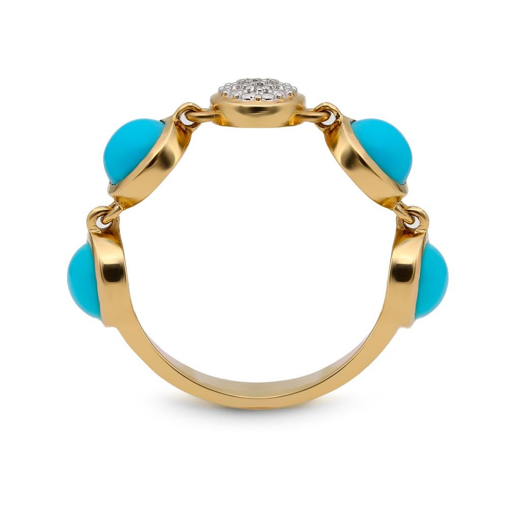 Cabochon Anello Flexile con diamante e turchese a bolla, oro giallo 18 carati in vendita