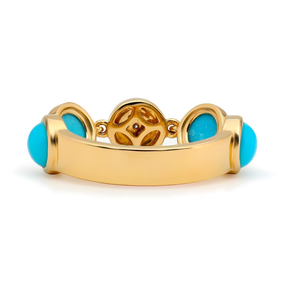 Bubble Diamond and Turquoise Flexile Ring, 18 Karat Yellow Gold In New Condition In New York, NY