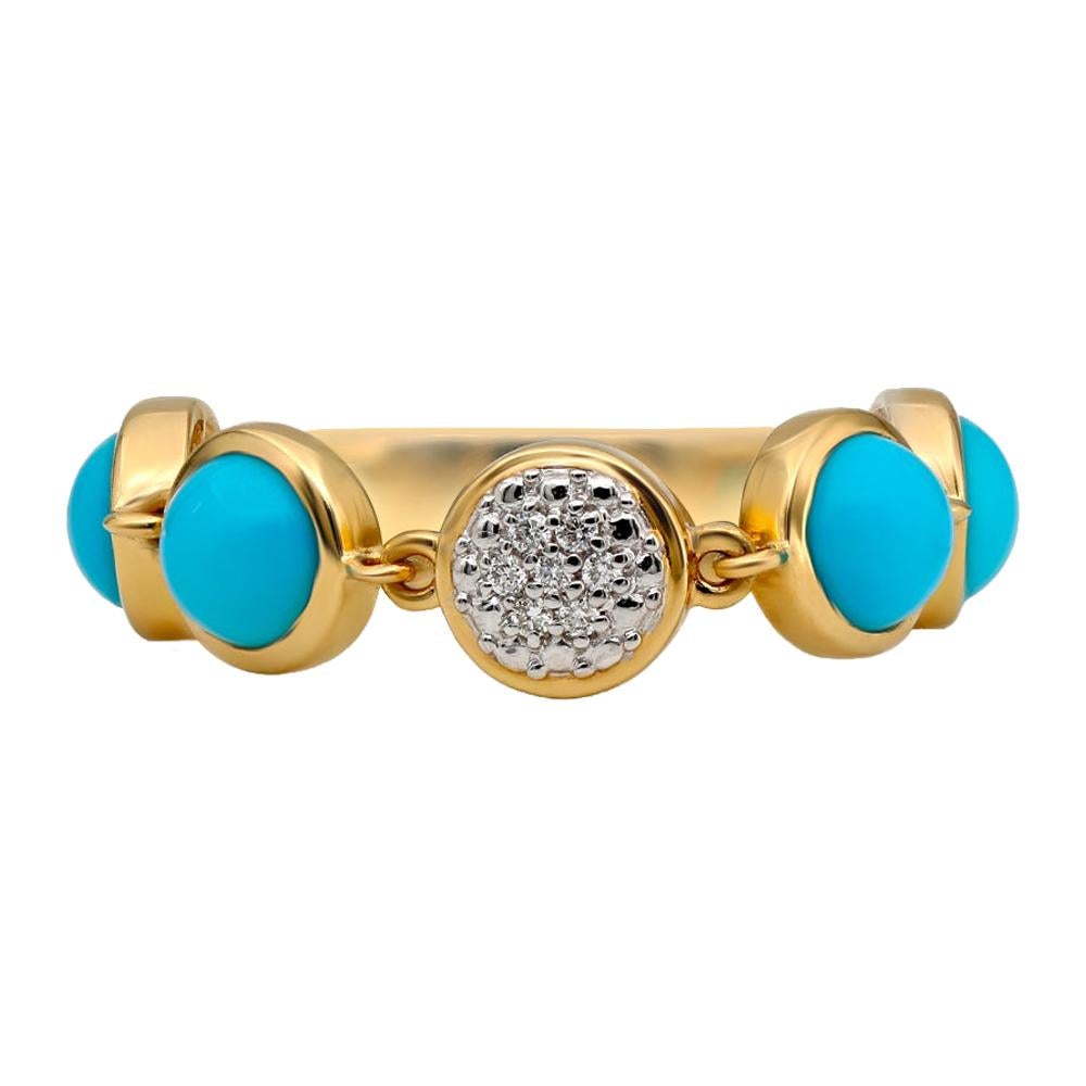 Bubble Diamond and Turquoise Flexile Ring, 18 Karat Yellow Gold