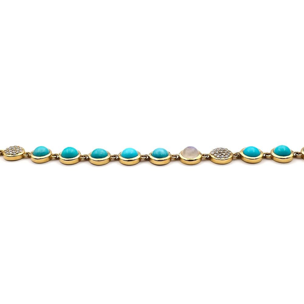 Contemporary Bubble Diamond and Turquoise Necklace, 18 Karat Yellow Gold