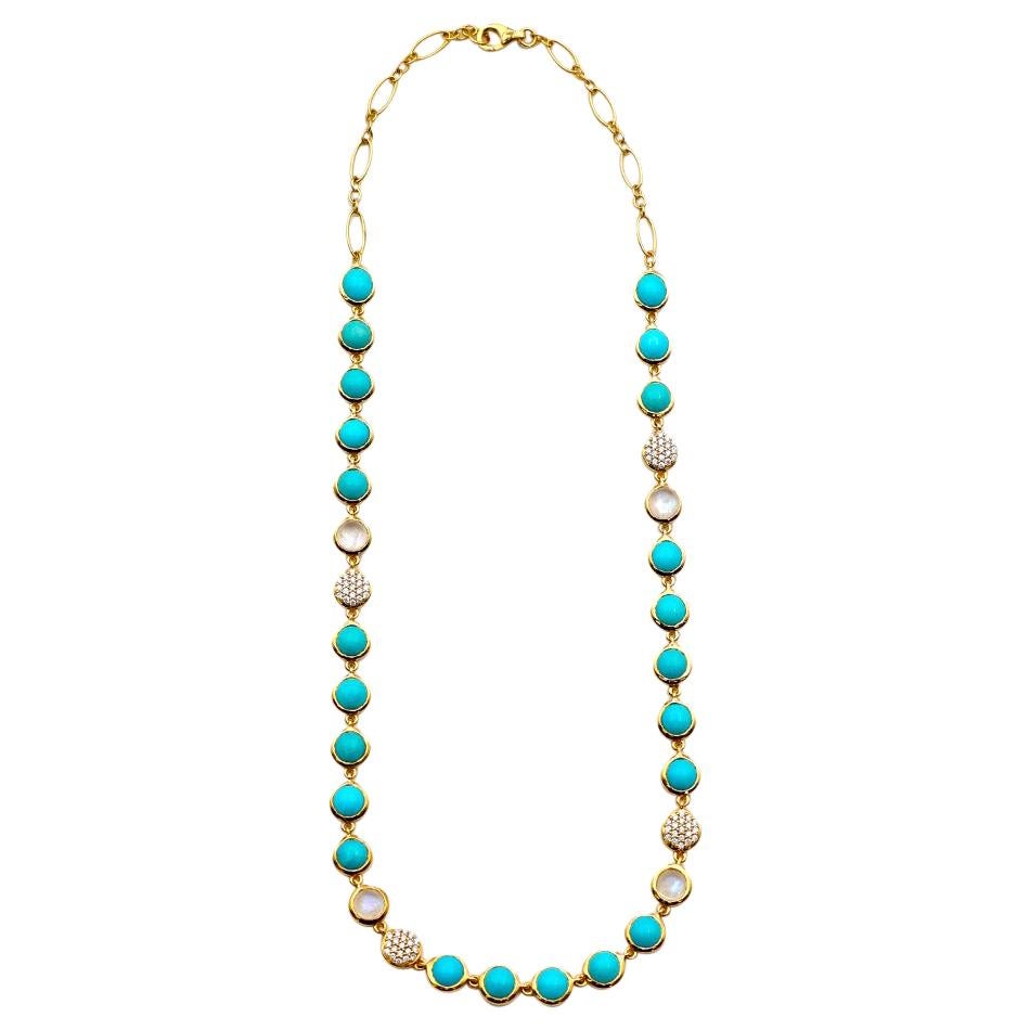 Bubble Diamond and Turquoise Necklace, 18 Karat Yellow Gold