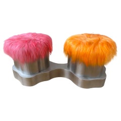 Bubble Duo Bench Powder-Coated Aluminum Ironed Goat Fur Cushions by Bert Furnari