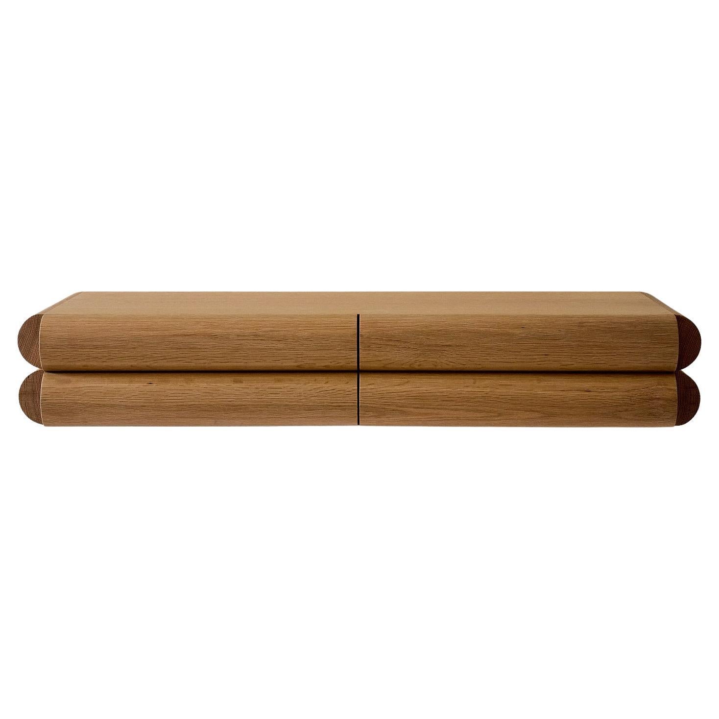 Bubble Floating Console (Large) – Modern Wall Mount Oak Entry Console w/ Drawers