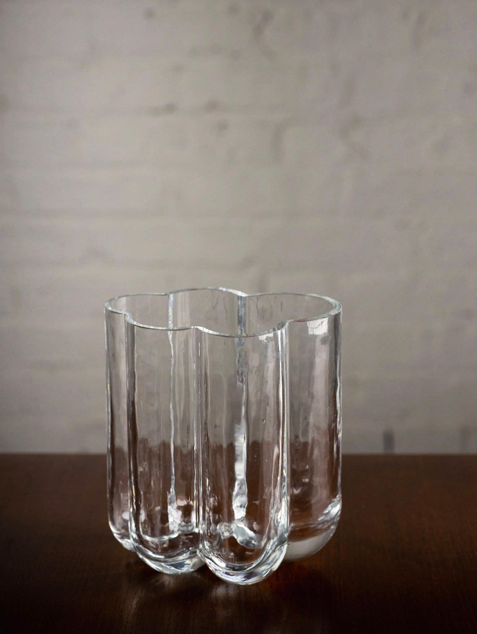 Transparent glass SEA Glasbruk Sweden vase. Textured surface. Bubble form. Signed.