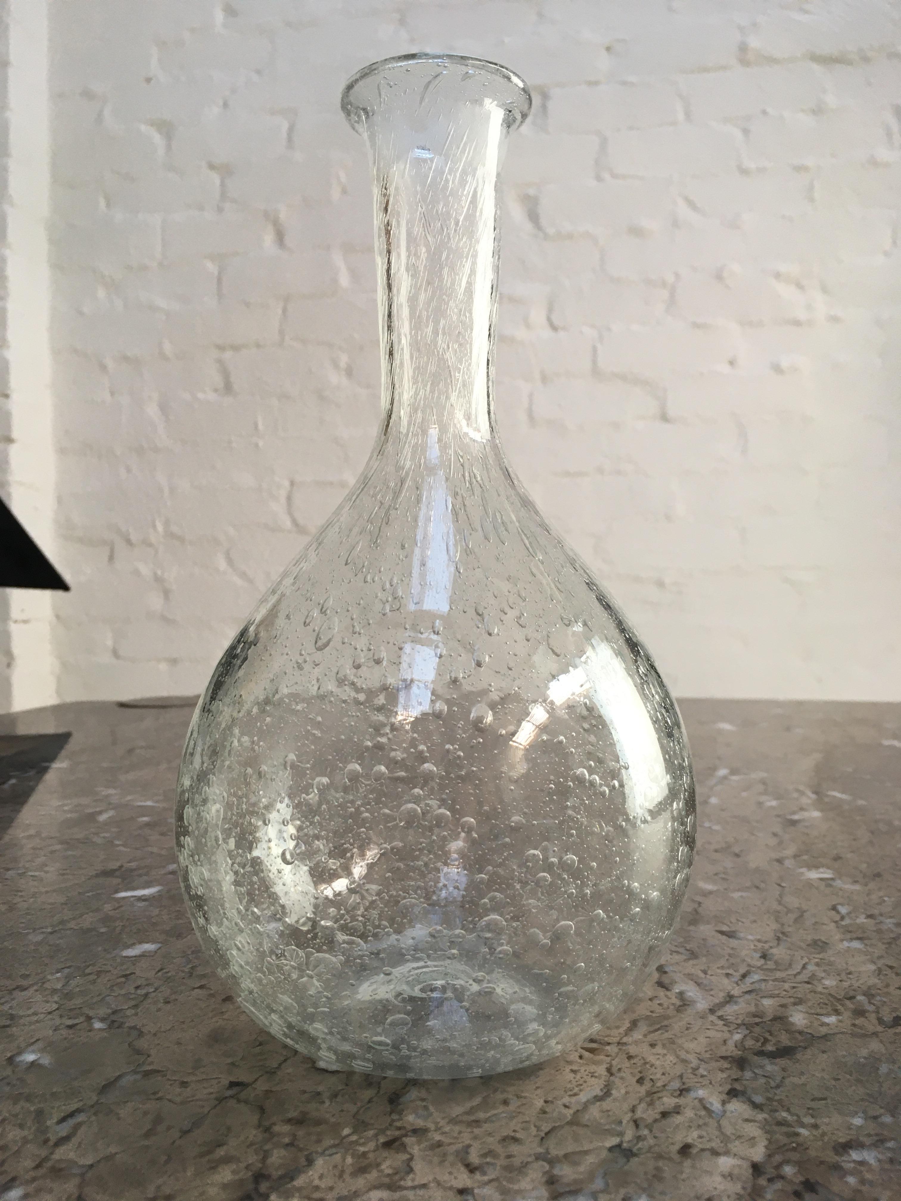 Clear Bubble Glass Decanter Signed Julio Santos 1970s Hand Blown Brutalist For Sale 1