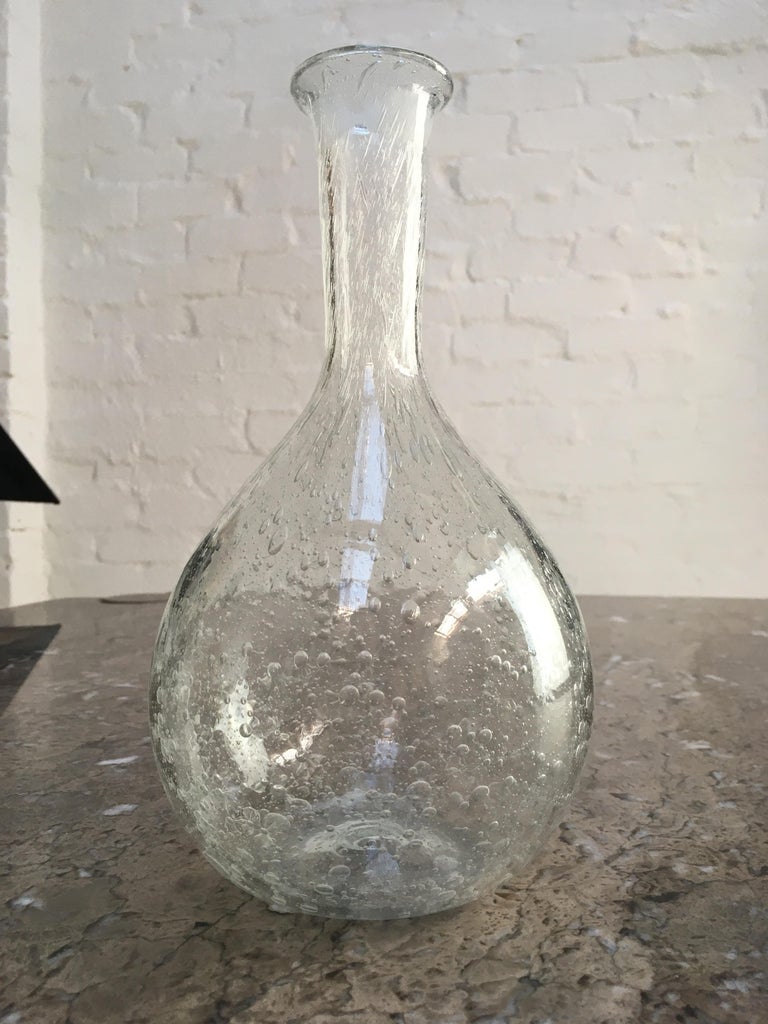 Clear Bubble Glass Decanter Signed Julio Santos 1970s Hand Blown Brutalist For Sale 4