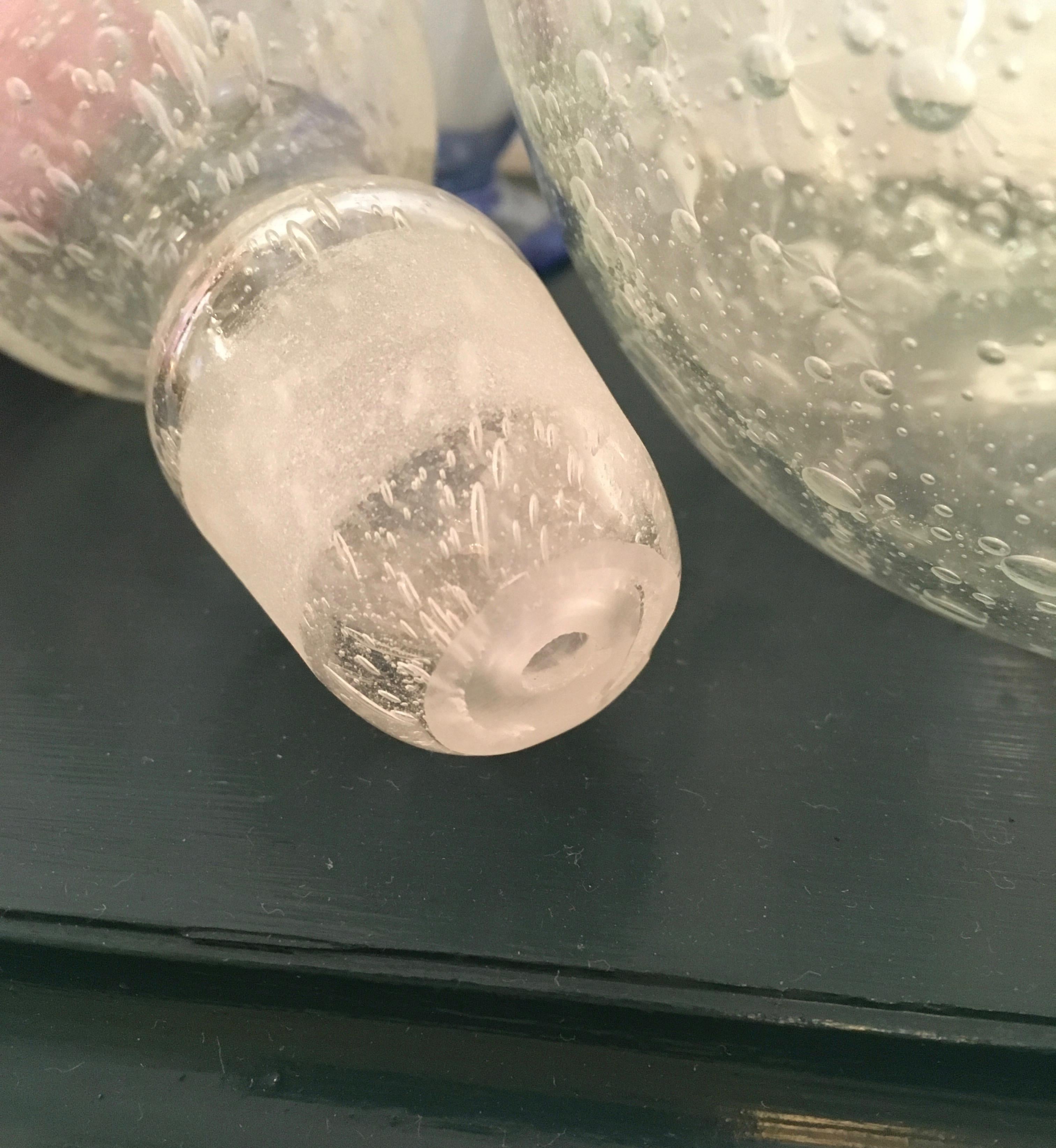 Clear Bubble Glass Decanter Signed Julio Santos 1970s Hand Blown Brutalist For Sale 2