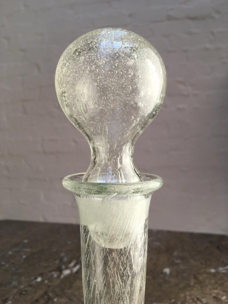 Clear Bubble Glass Decanter Signed Julio Santos 1970s Hand Blown Brutalist In Good Condition For Sale In Melbourne, AU
