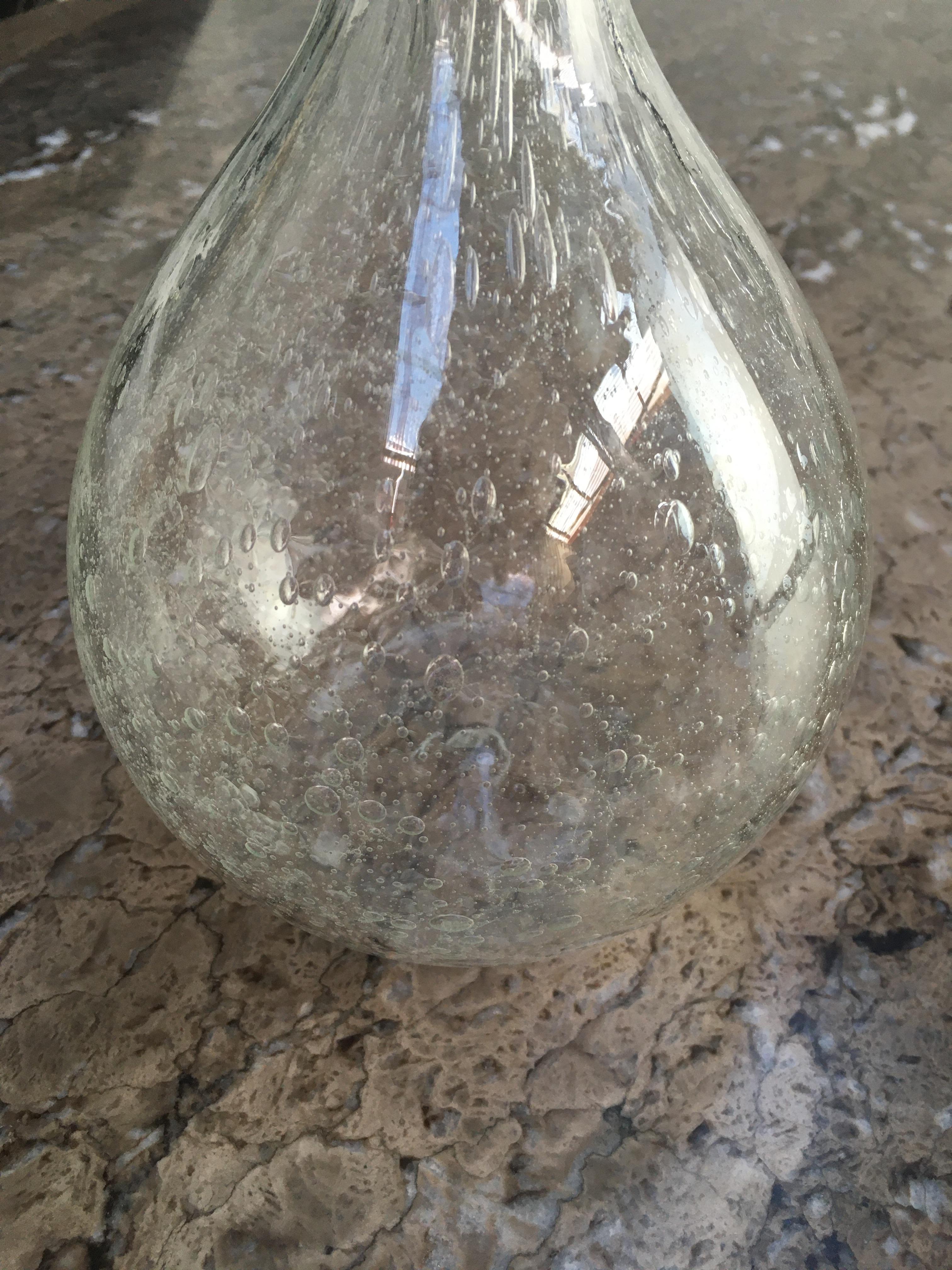 Art Glass Clear Bubble Glass Decanter Signed Julio Santos 1970s Hand Blown Brutalist For Sale