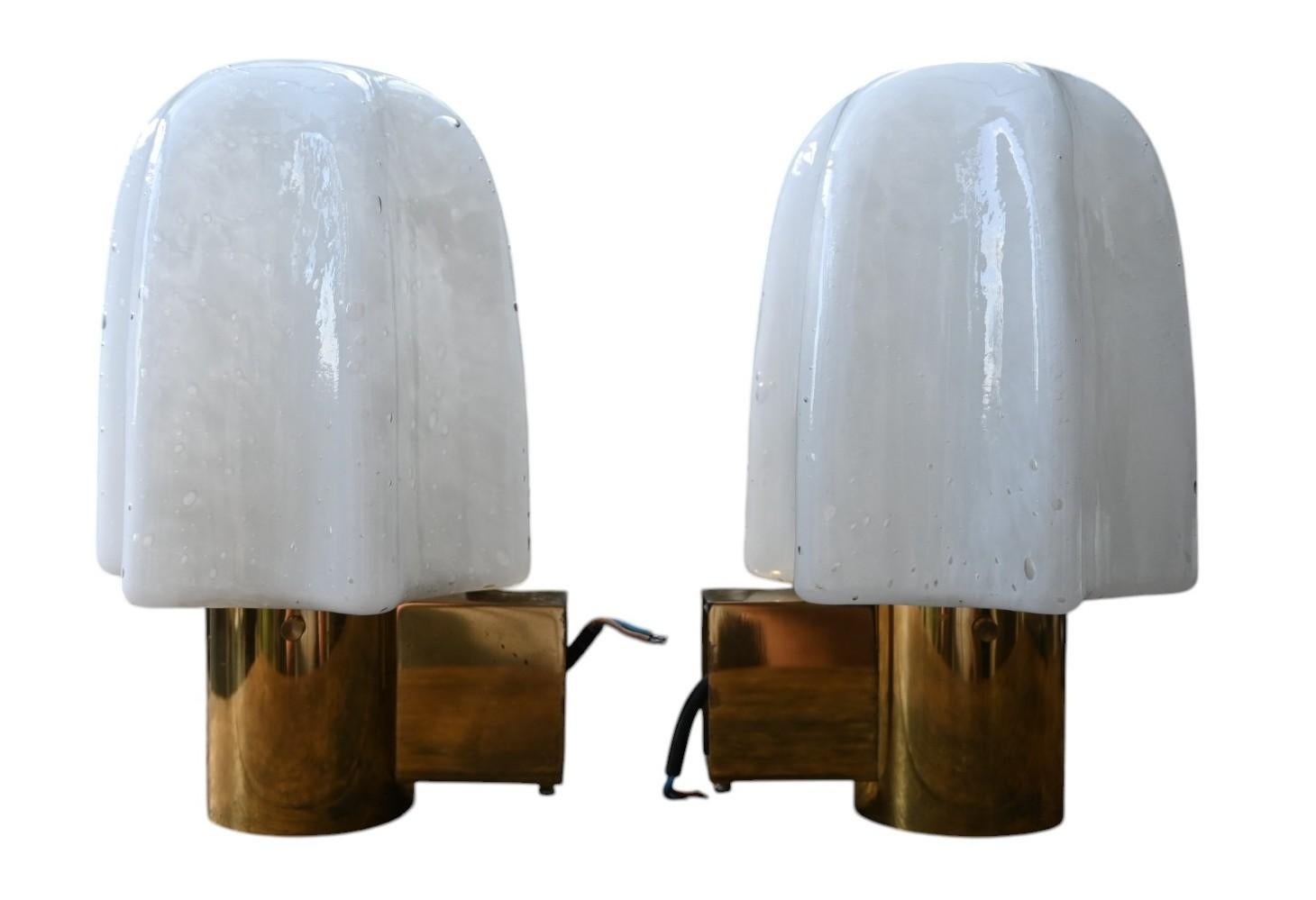 Pair of Space Age wall lights in bubble glass and brass from 