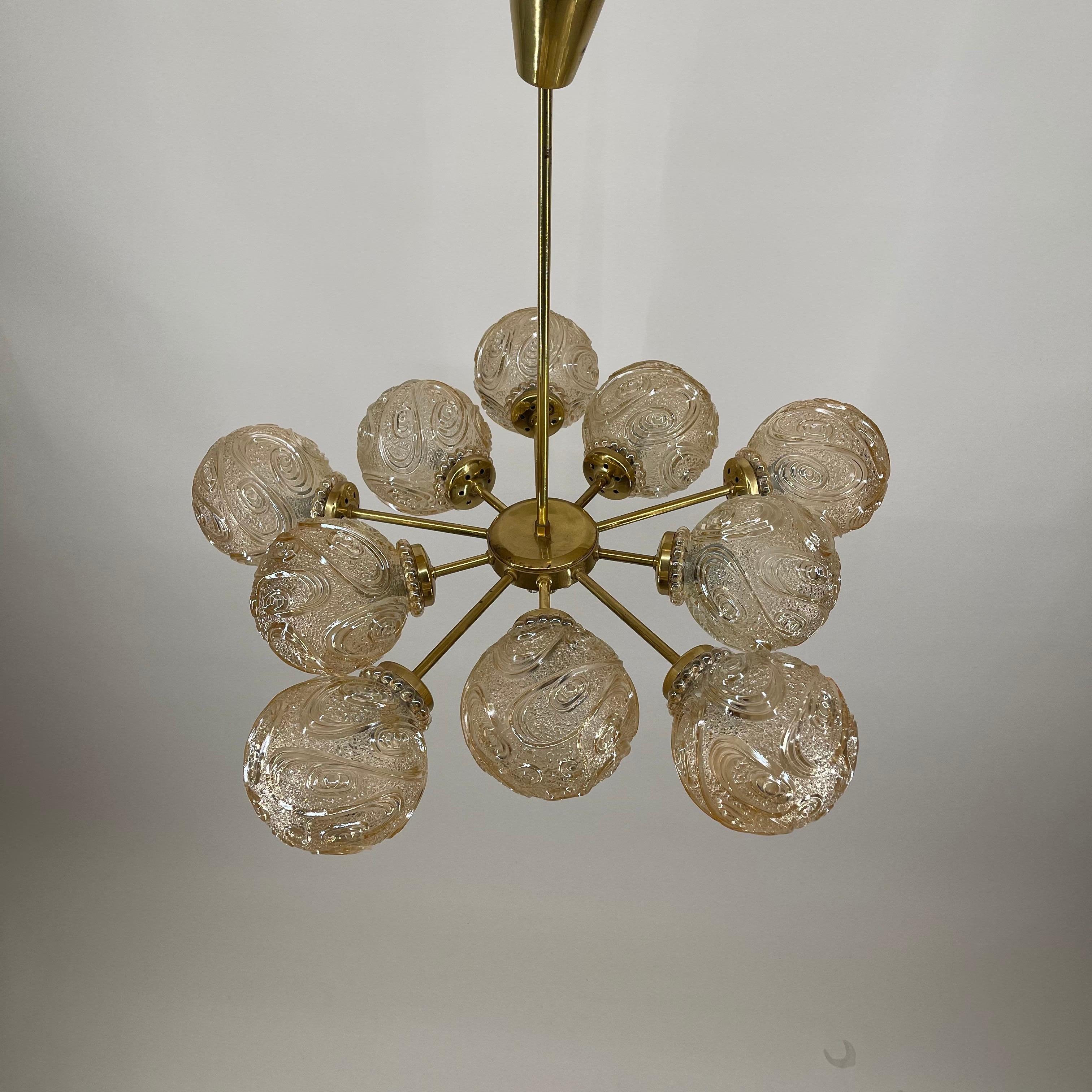 Swirl glass chandelier by Helena Tynell for Glashutte Limburg, Germany 1960s.