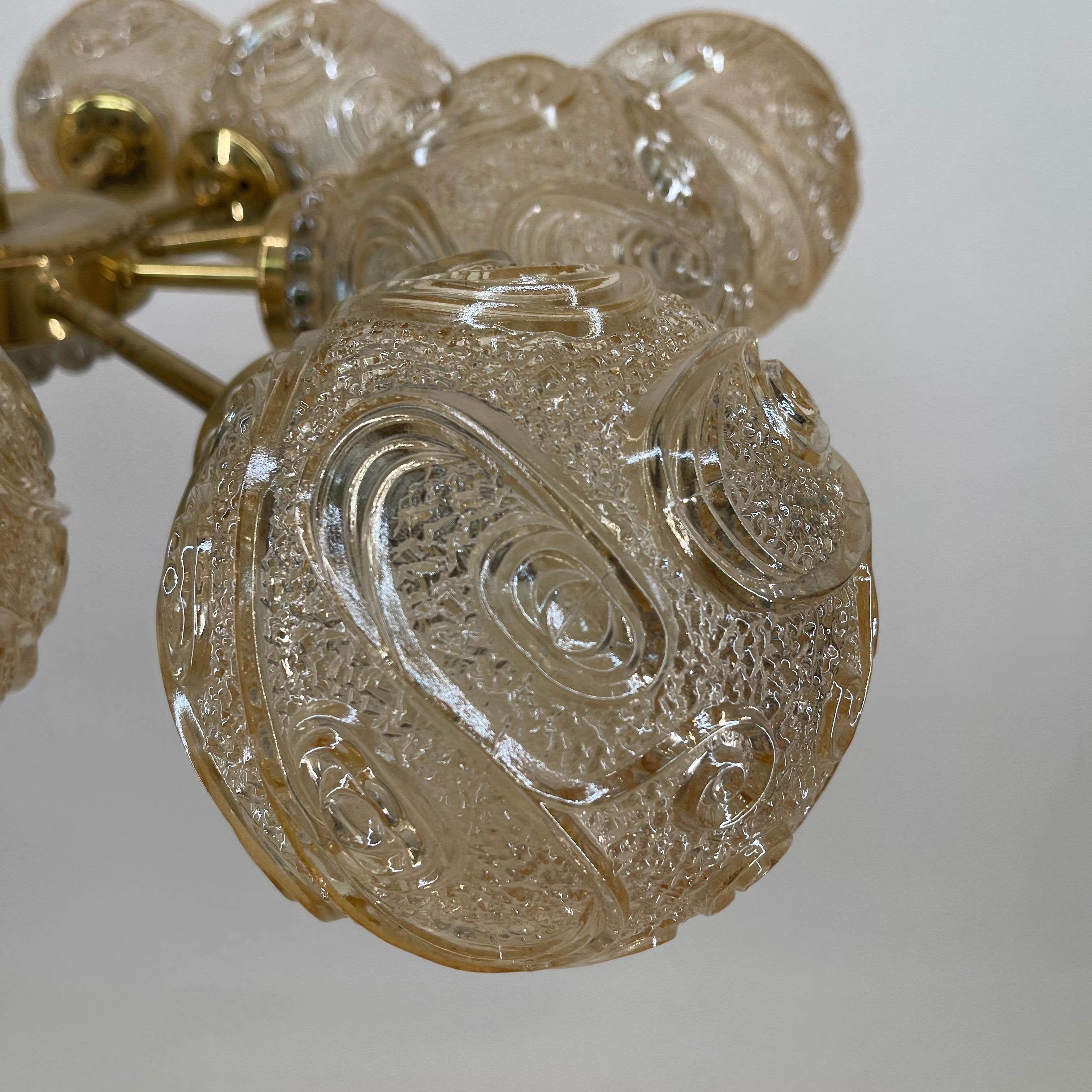 Brass Swirl Glass Chandelier by Helena Tynell for Glashutte Limburg, Germany, 1960s