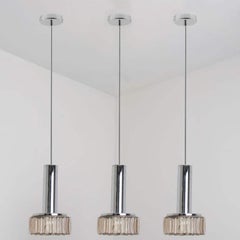 Bubble Glass Clear Silver Chrome Pendant Lights by Staff Leuchten, 1970s