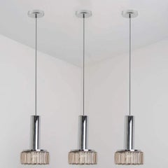 Bubble Glass Clear Silver Chrome Pendant Lights by Staff Leuchten, 1970s