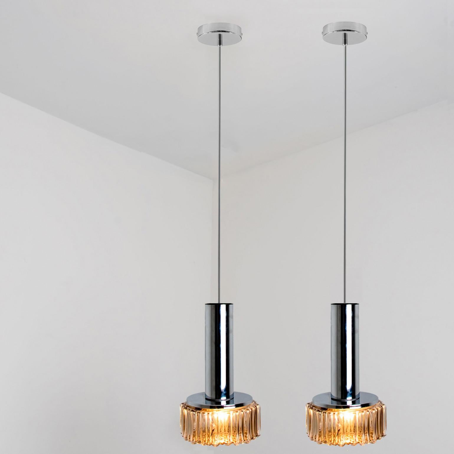 Late 20th Century Bubble Glass Clear Silver Chrome Pendant Lights by Staff Leuchten, 1970s For Sale