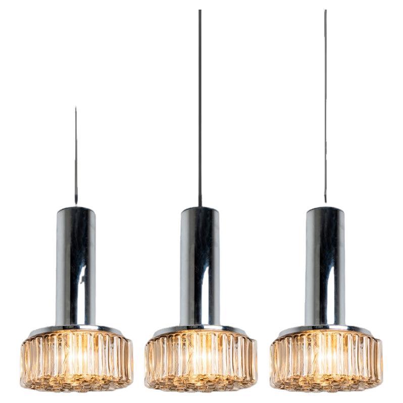 Bubble Glass Clear Silver Chrome Pendant Lights by Staff Leuchten, 1970