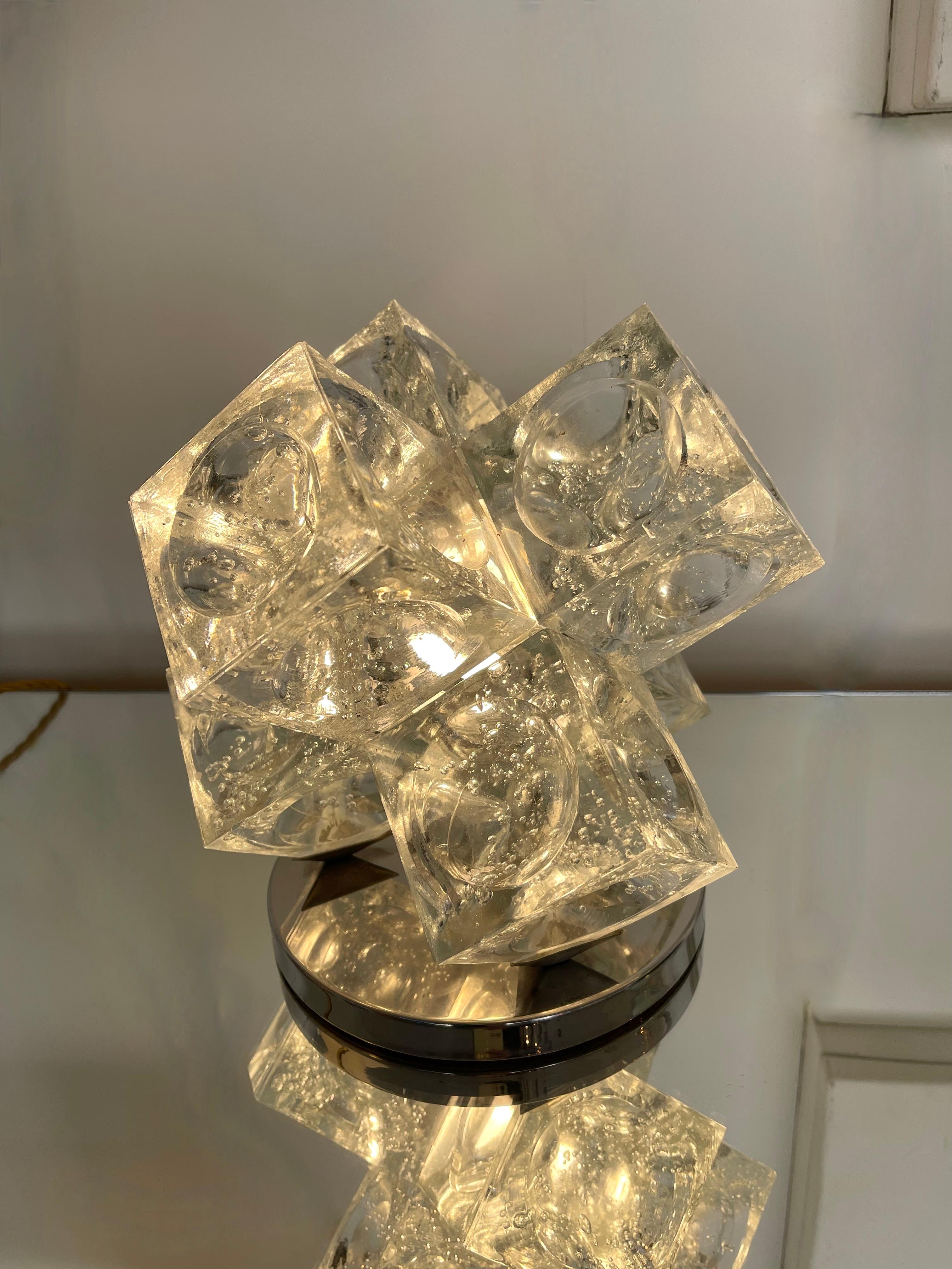 Late 20th Century Bubble Glass Cube Lamp by Poliarte, Italy, 1970s