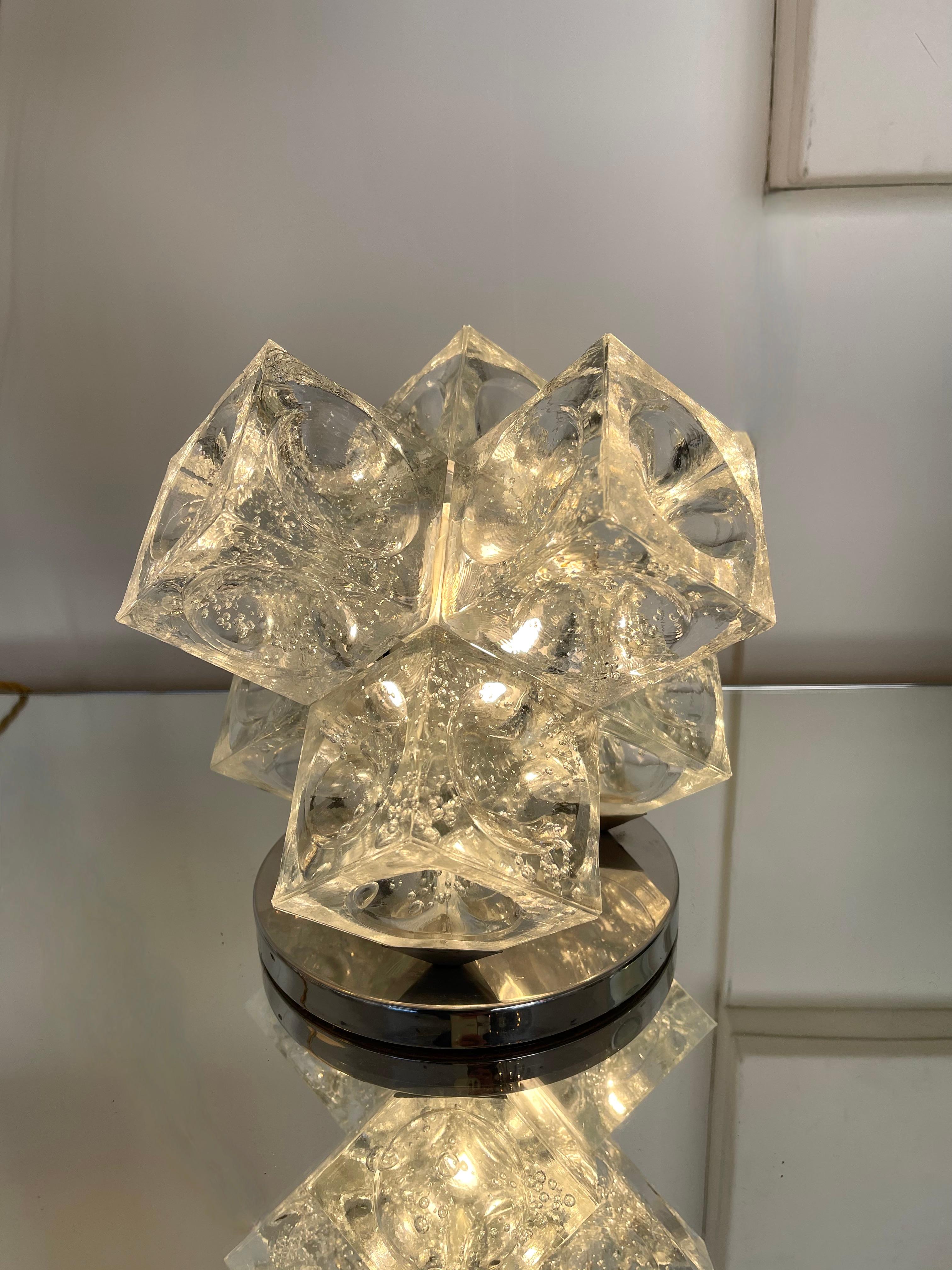 Metal Bubble Glass Cube Lamp by Poliarte, Italy, 1970s