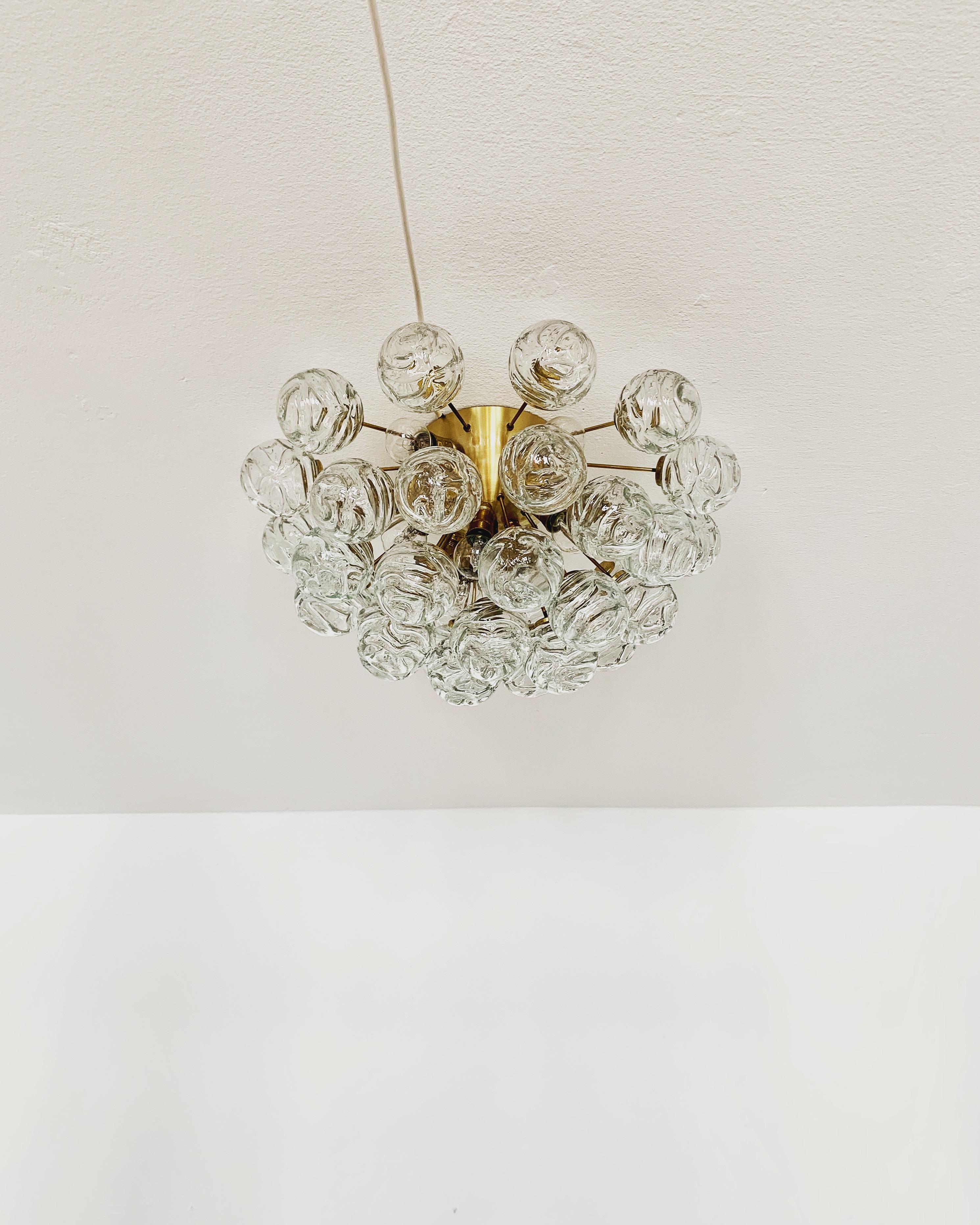 German Bubble Glass Flush Chandelier by Doria  For Sale