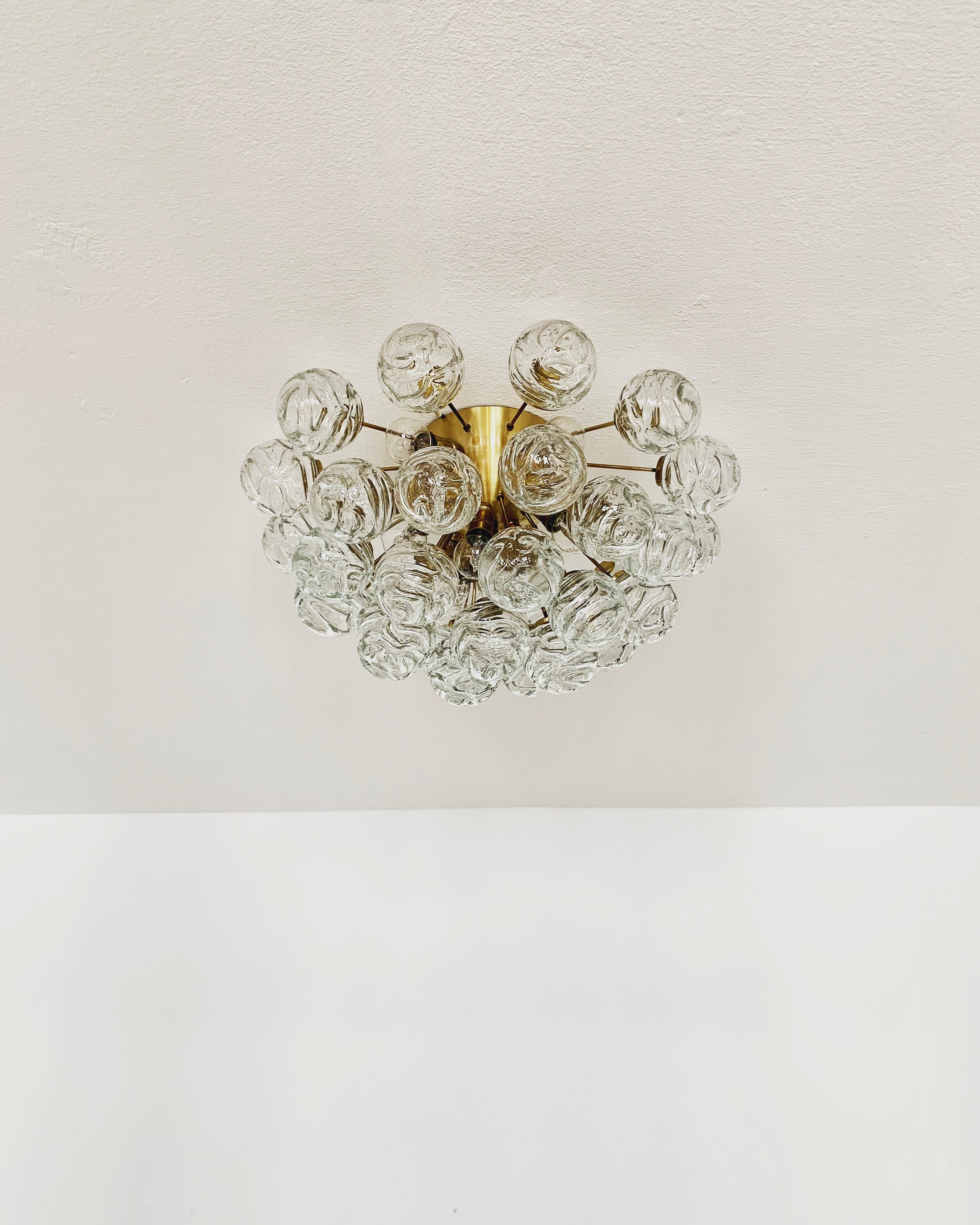 German Bubble Glass Flush Chandelier by Doria For Sale