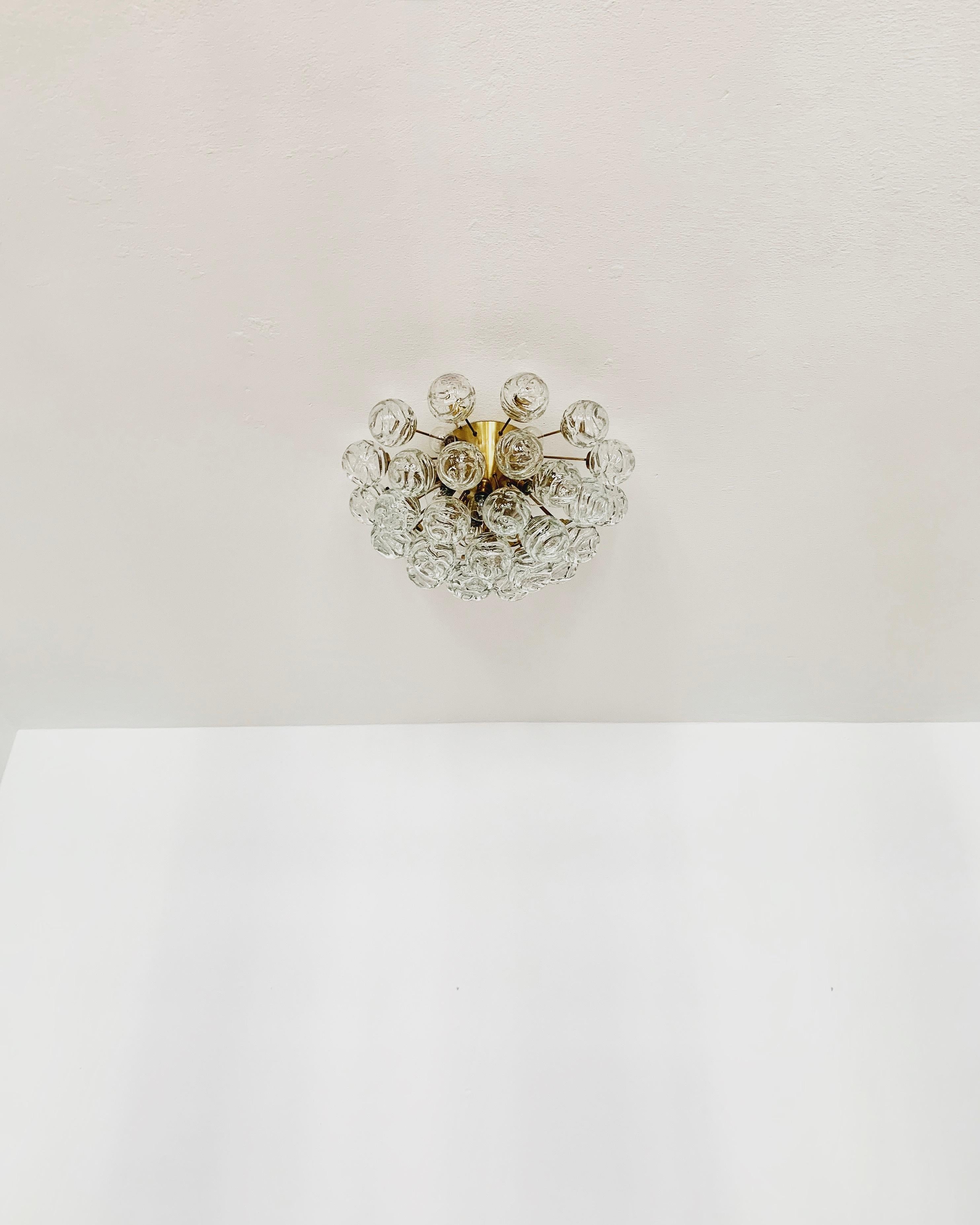 Metal Bubble Glass Flush Chandelier by Doria For Sale