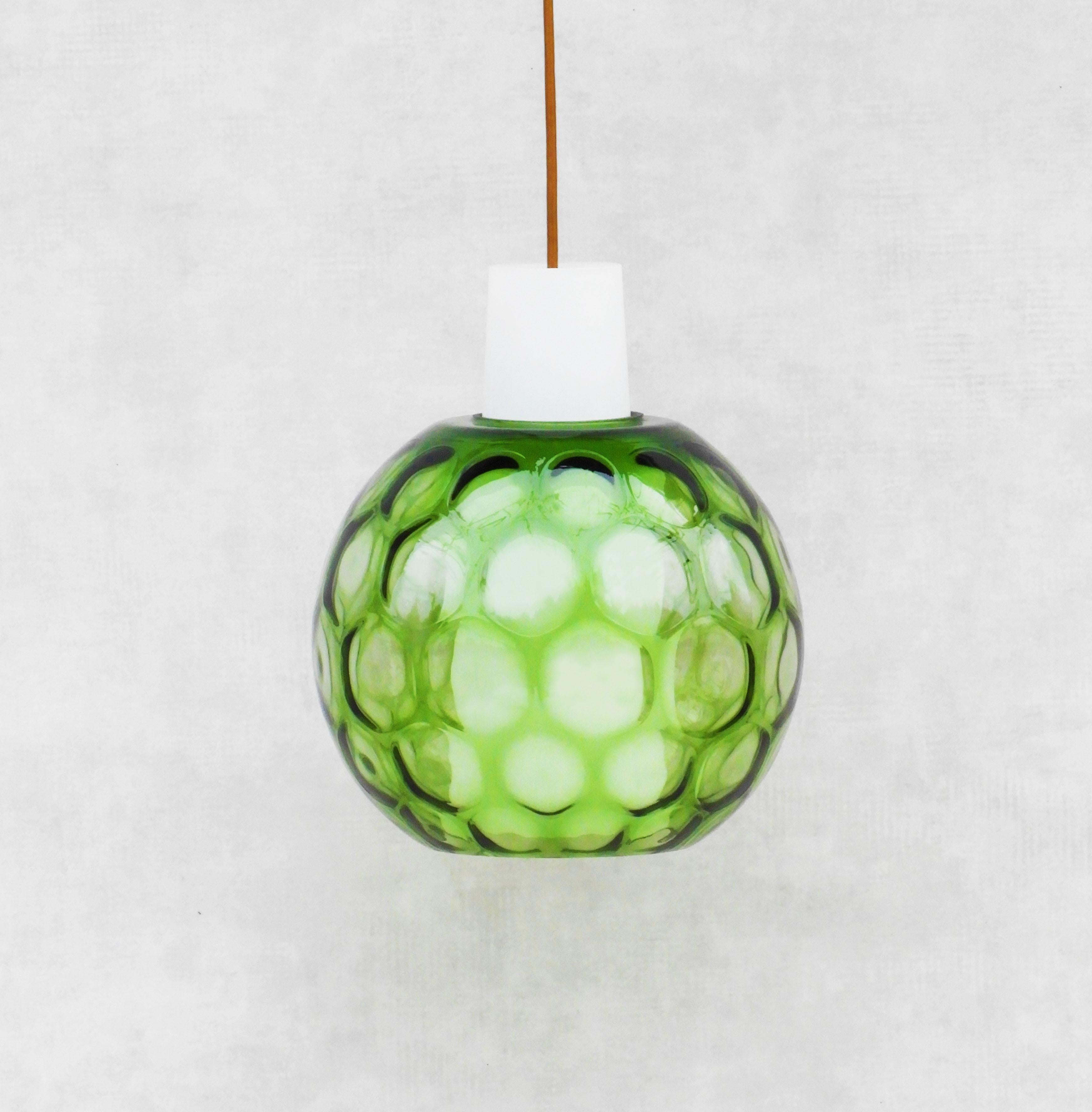 Mid-Century Modern Green Bubble Glass Pendant Light by Peill & Putzer c1960 FREE SHIPPING