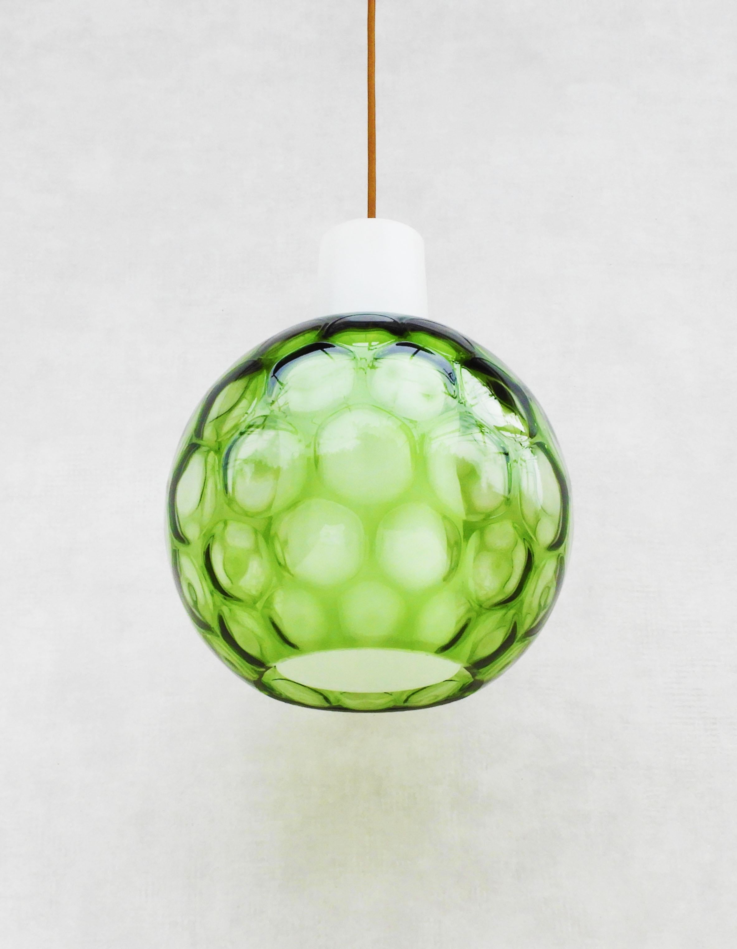 German Green Bubble Glass Pendant Light by Peill & Putzer c1960 FREE SHIPPING