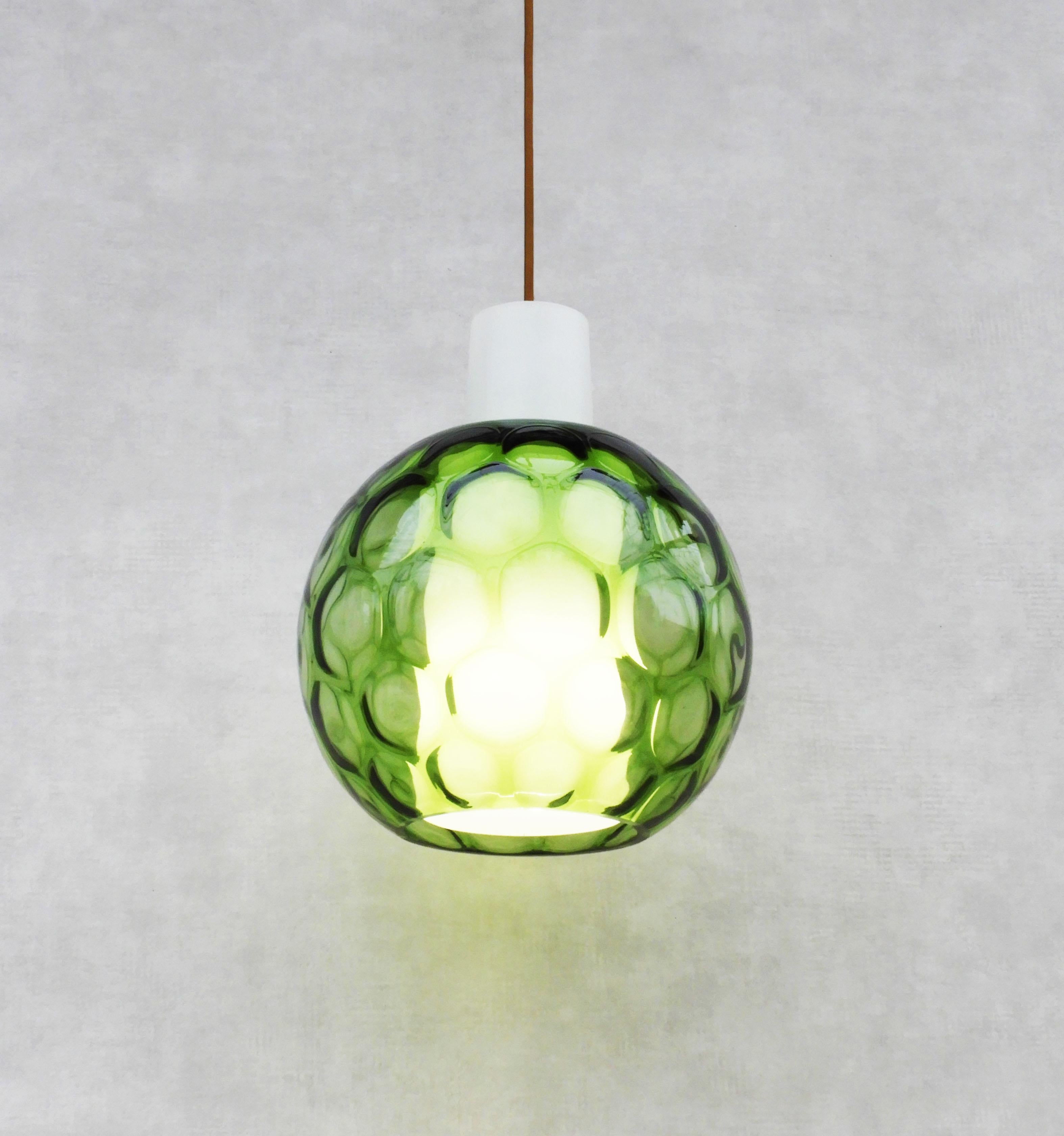 Mid-20th Century Green Bubble Glass Pendant Light by Peill & Putzer c1960 FREE SHIPPING