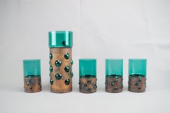 Bubble Glass Juice Jug and Drinking Glasses Set by Driburg Krystal, 1970s