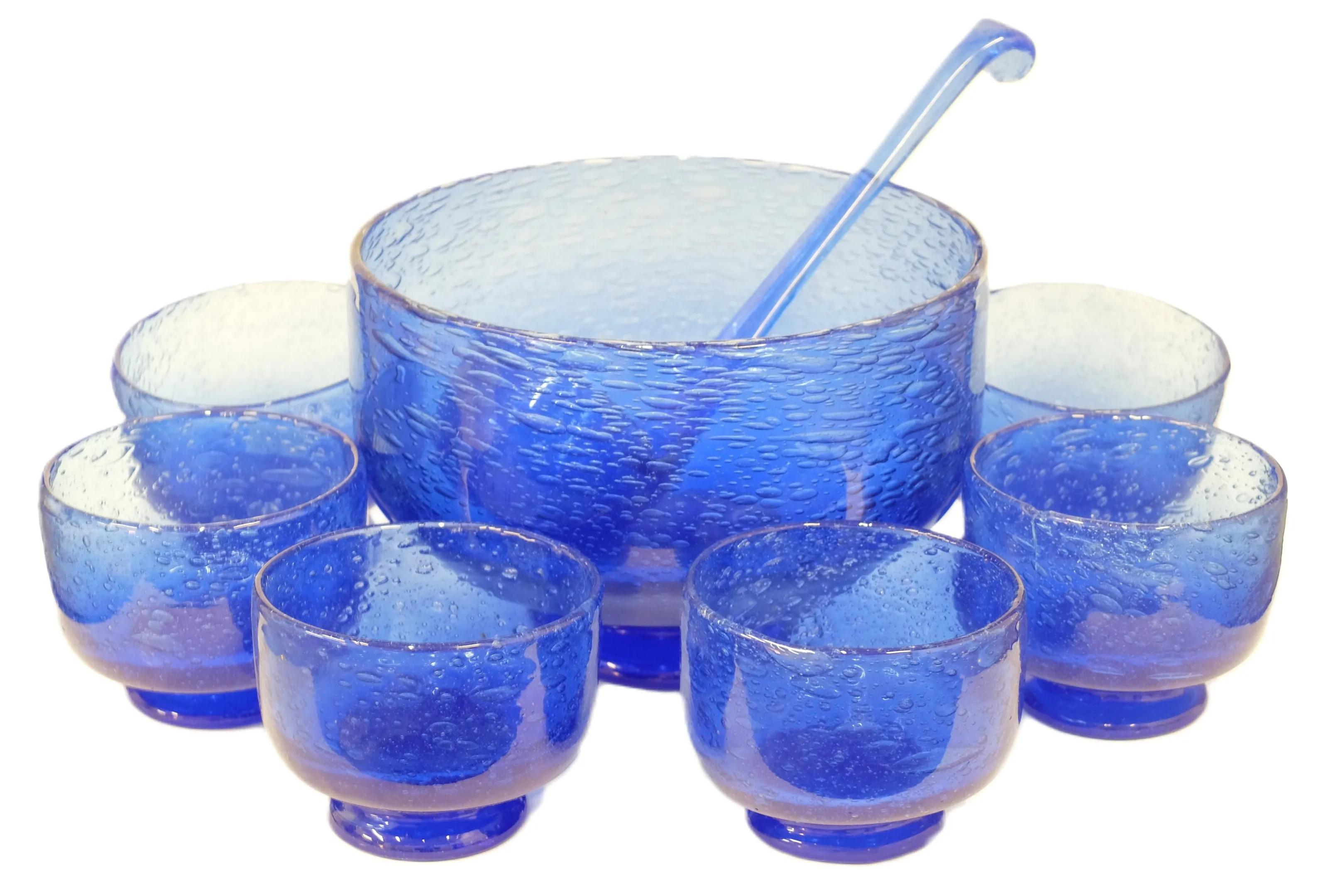 French Bubble glass punch service attributed to Biot circa 1960/1970 For Sale