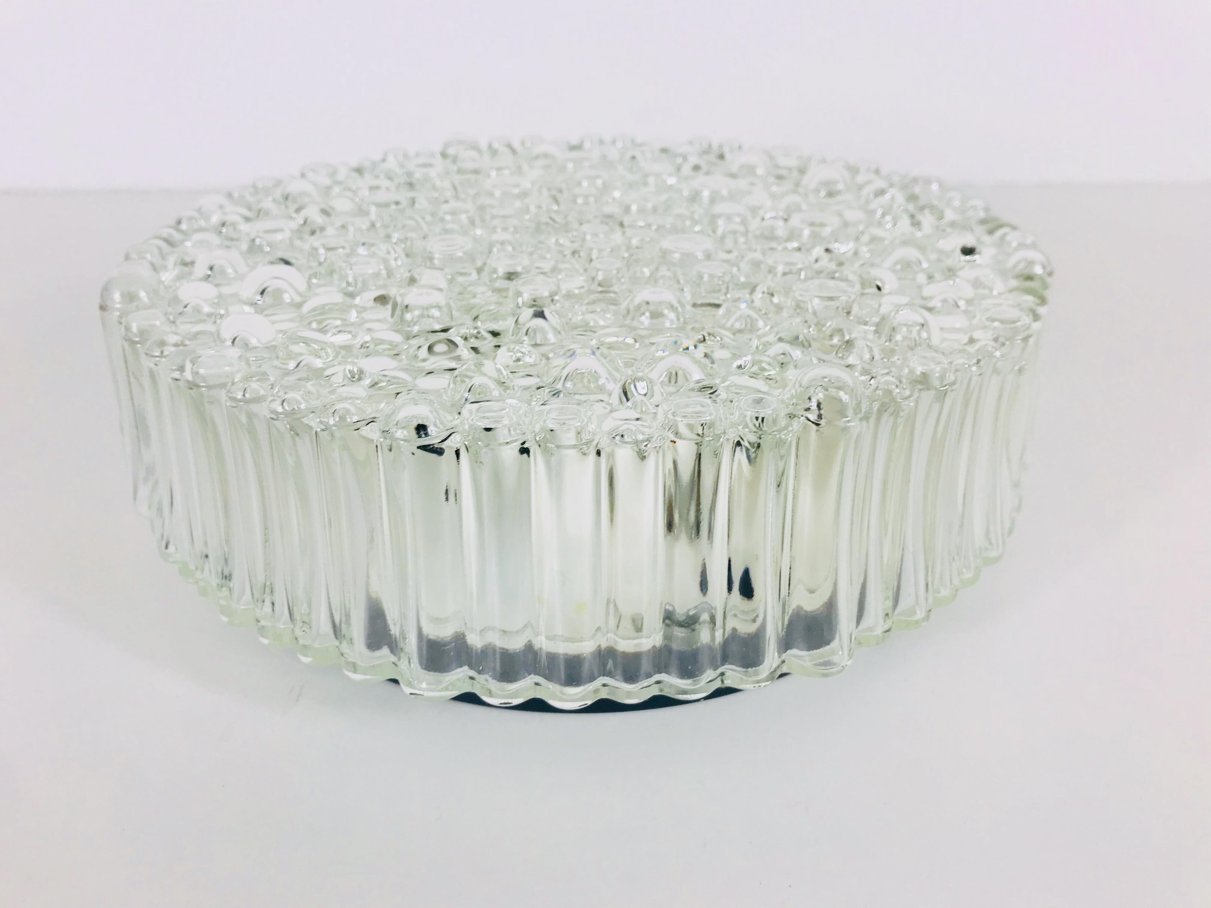 Bubble Glass Round Flush Mount by Glashütte Limburg, 1960s, Germany In Good Condition In Hagenbach, DE