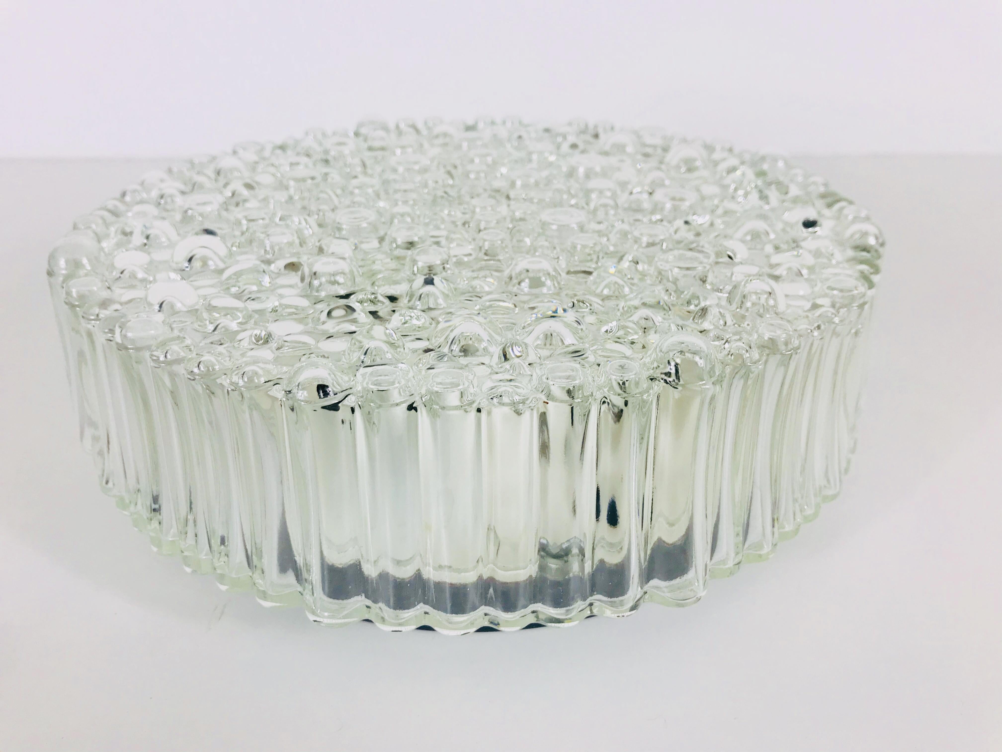 Mid-20th Century Bubble Glass Round Flush Mount by Glashütte Limburg, 1960s, Germany