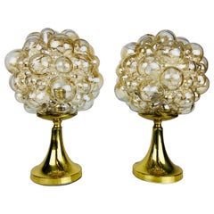Bubble Glass Table Lamps with Brass Base by Limburg, 1970s, Pair