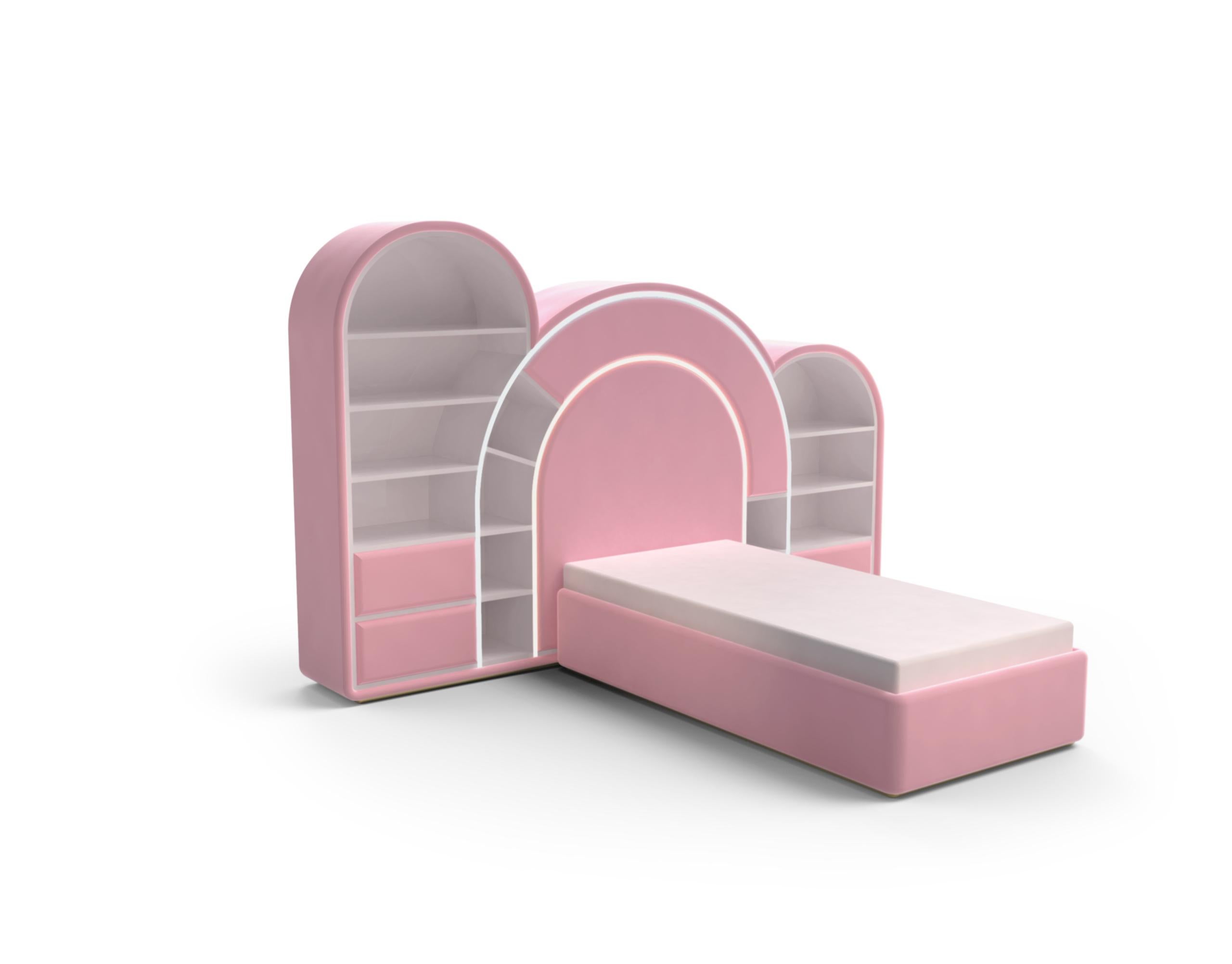 Bubble Gum Kids Bed in Velvet and LED Light by Circu Magical Furniture

Inspired by the sweetness of kids' favorite candies the Bubble Gum Bed is going to take you directly to wonderland.
With its curved shapes combined with LED features, this
