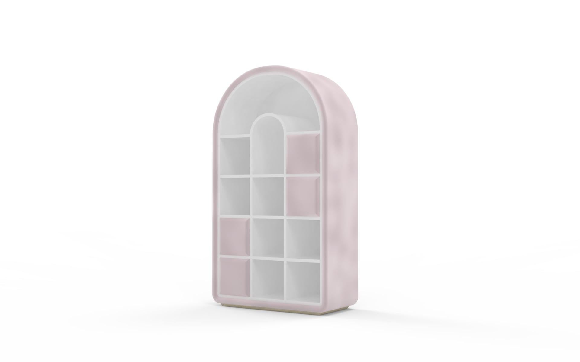 Portuguese Pink Velvet Bubble Gum Juke Bookcase by Circu Magical Furniture For Sale