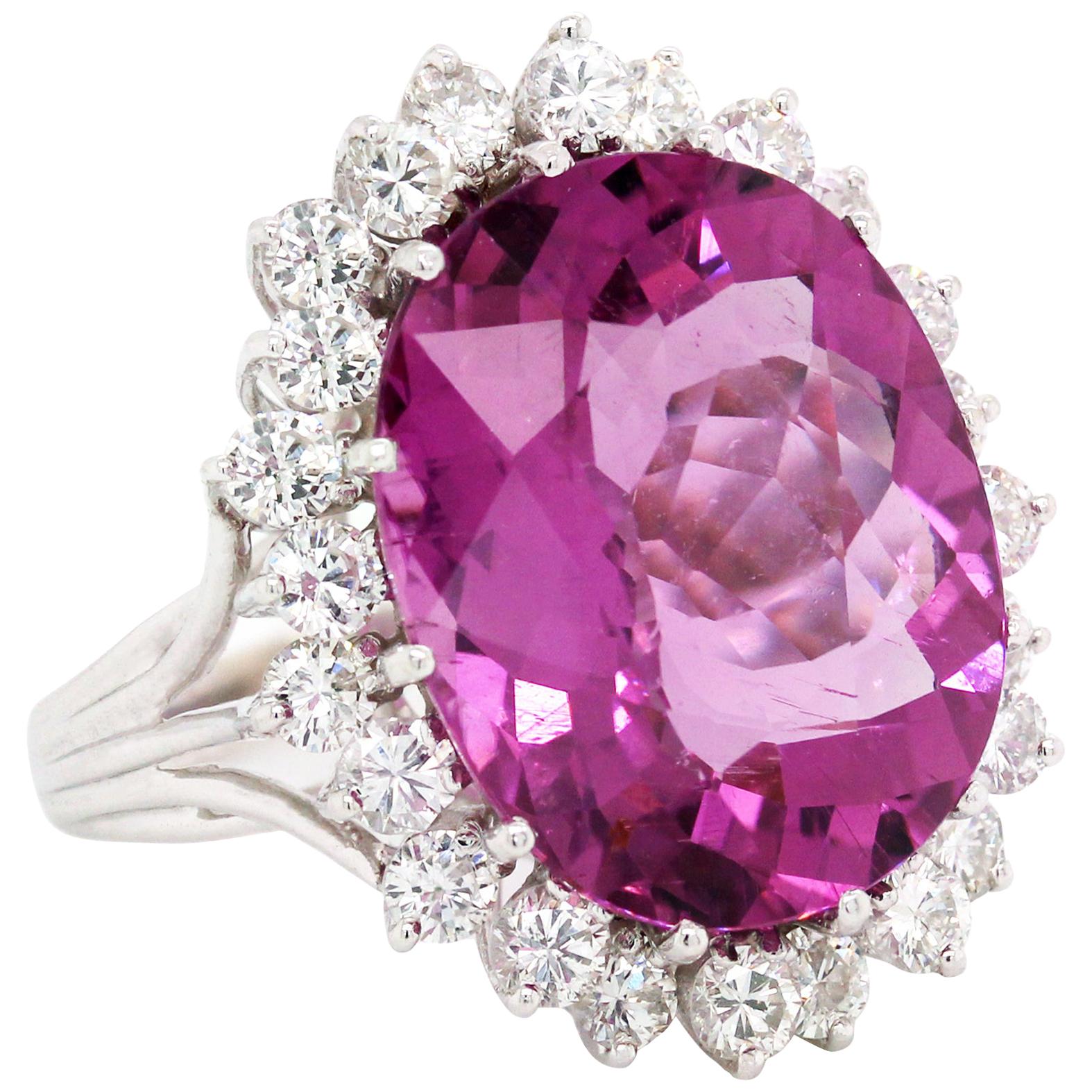 Bubble Gum Pink Tourmaline White Gold and Diamond Cocktail Ring For