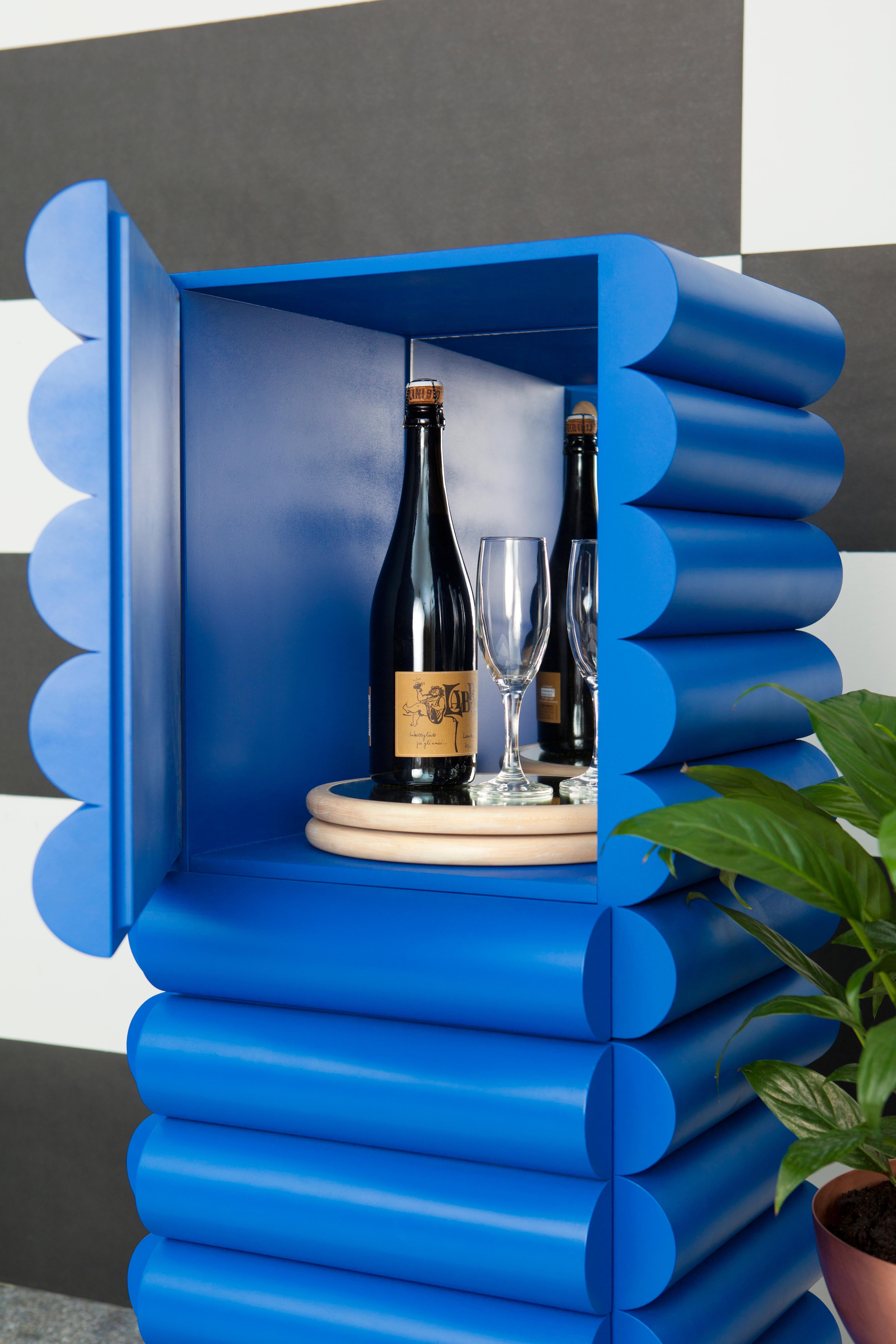 Post-Modern Bubble Mini Bar Cabinet in Ultramarine Blue Lacquer by Steven Bukowski