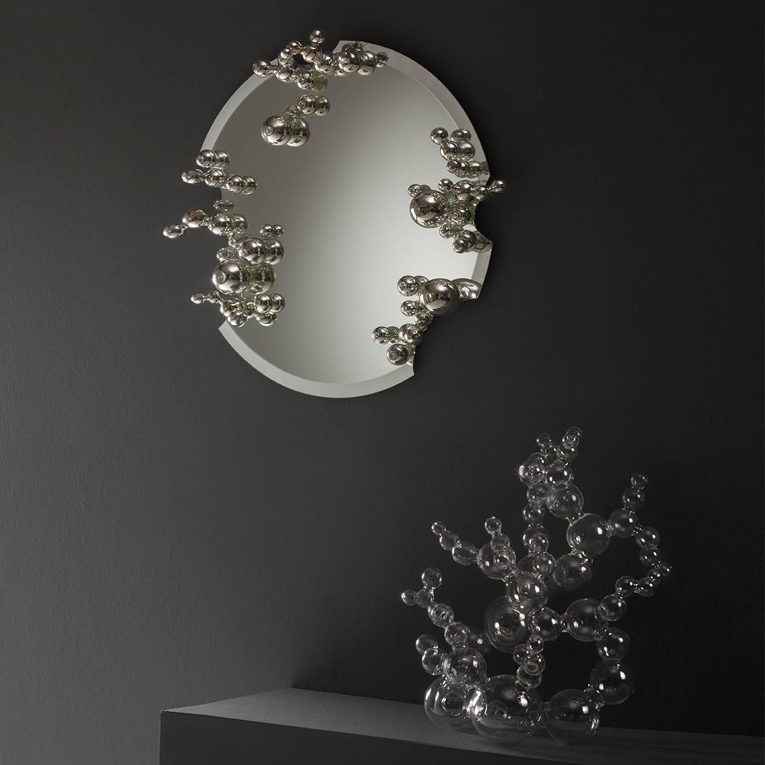 Organic Modern Bubble Mirror in Handblown Borosilicate Glass For Sale